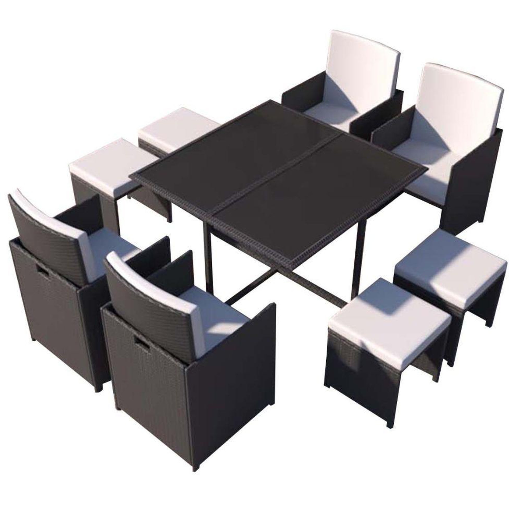 CONCEPT USINE Table et chaises 8 places en résine tressée noir et blanc florida