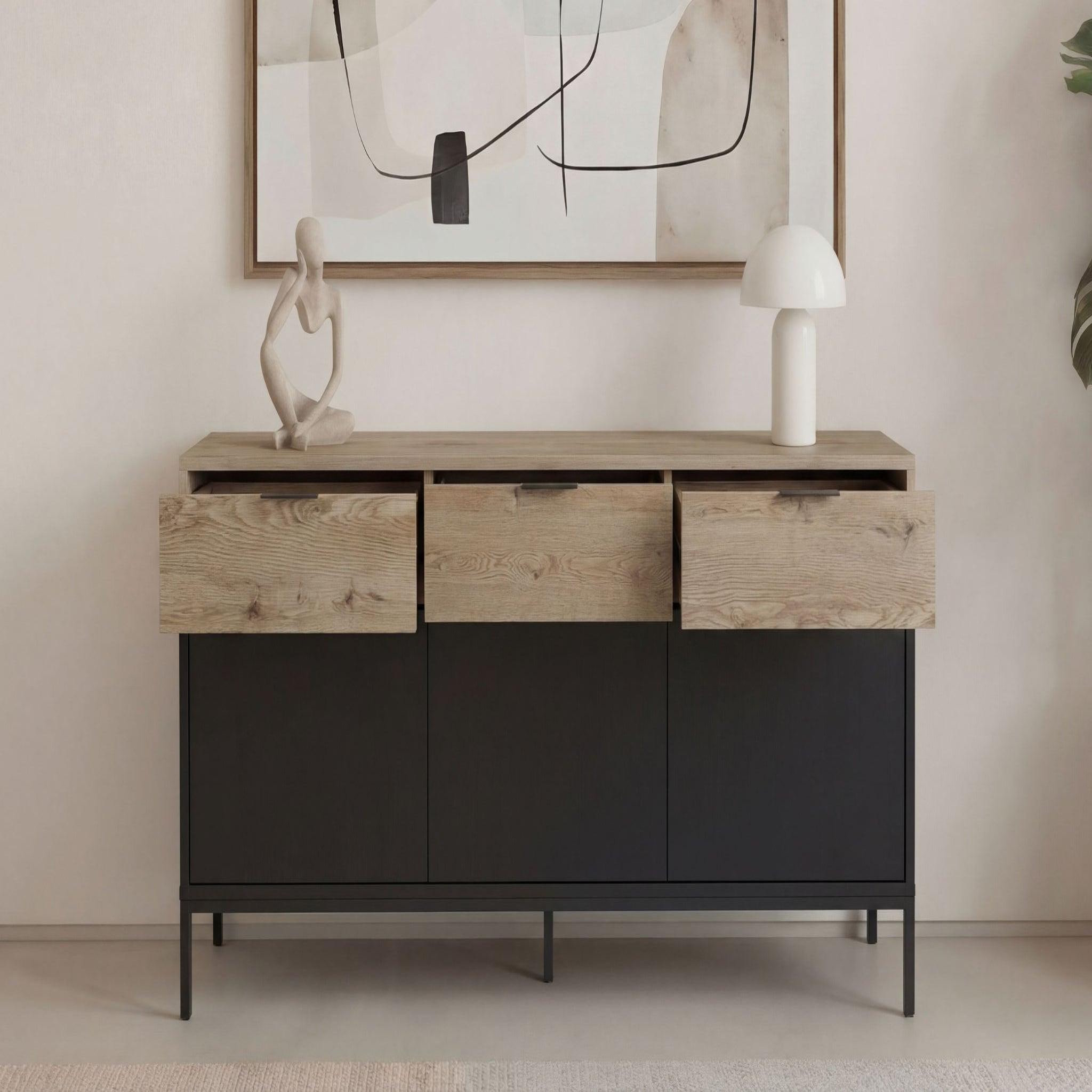 Voir la diapositive 6 : CASANOVA PARIS ELINE - Buffet 3 portes 150cm en mélamine - Noir