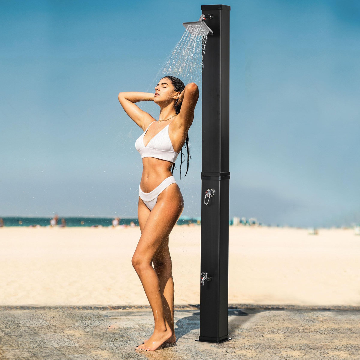 OUTSUNNY Douche solaire de jardin 40L - tête de douche orientable, rince-pieds - noir