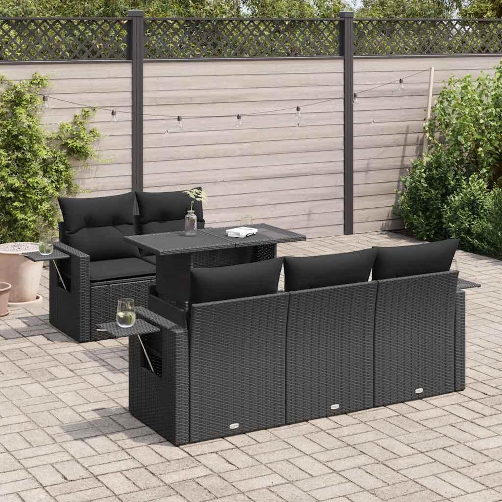 VIDAXL Salon de jardin 6 pcs avec coussins noir resine tressee