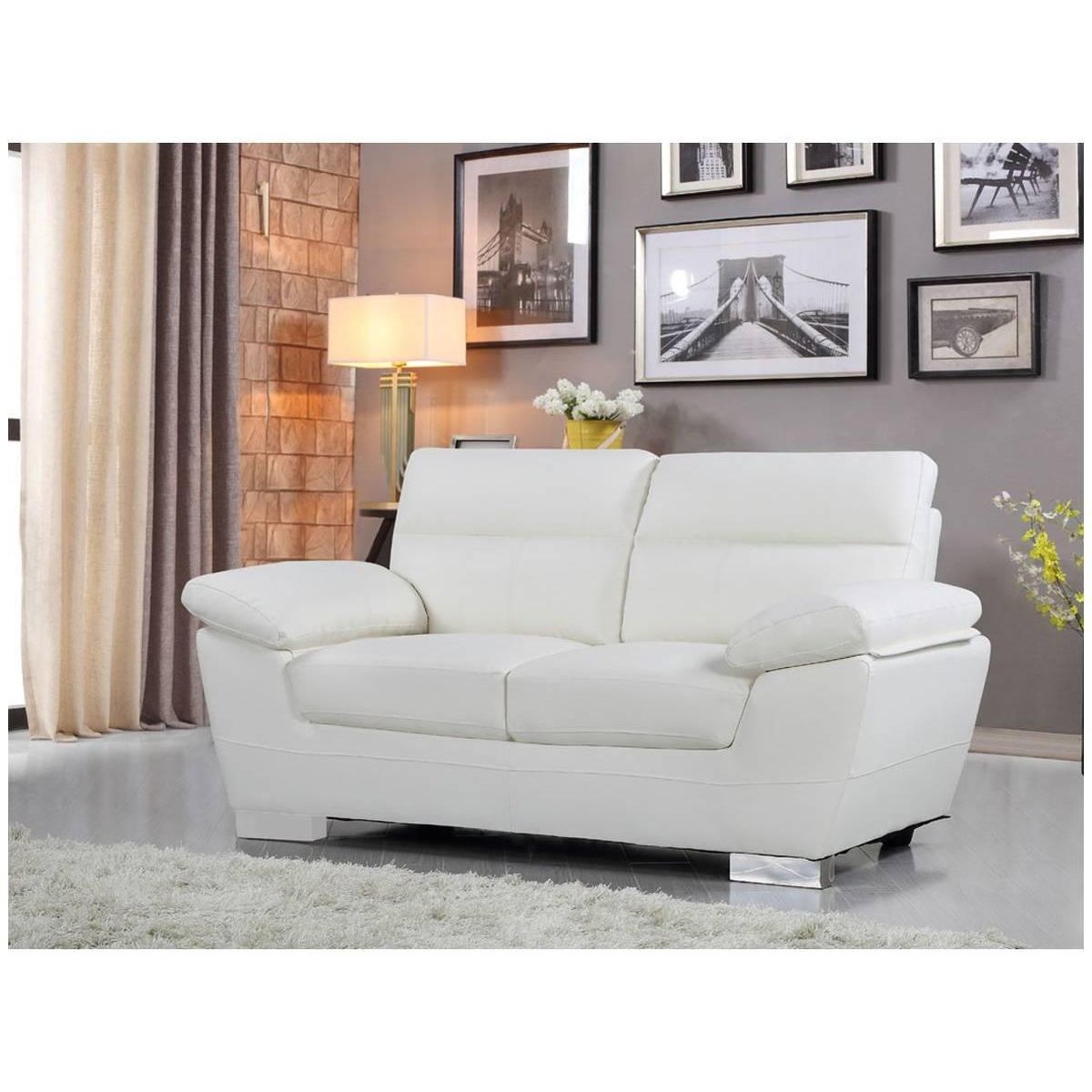 Habitat et Jardin Canapé fixe en cuir reconstitué et PVC  Dallas  - 169 x 88 x 90 cm - 2 places - Blanc