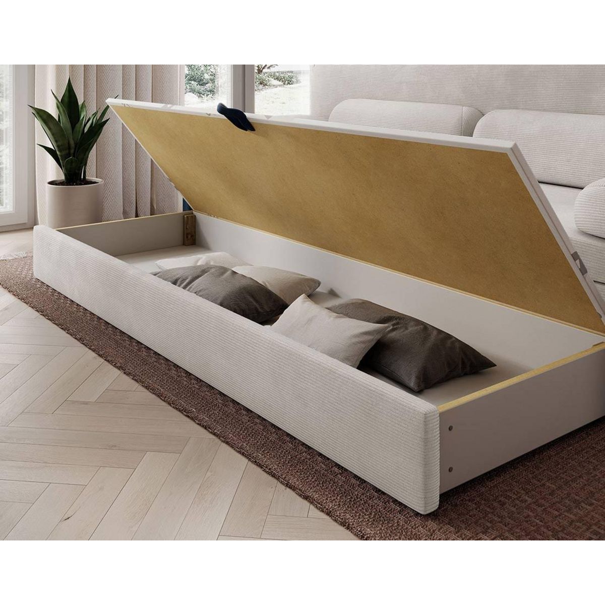 BEST MOBILIER Marius - canapé droit 3 places convertible avec coffre en velours côtelé