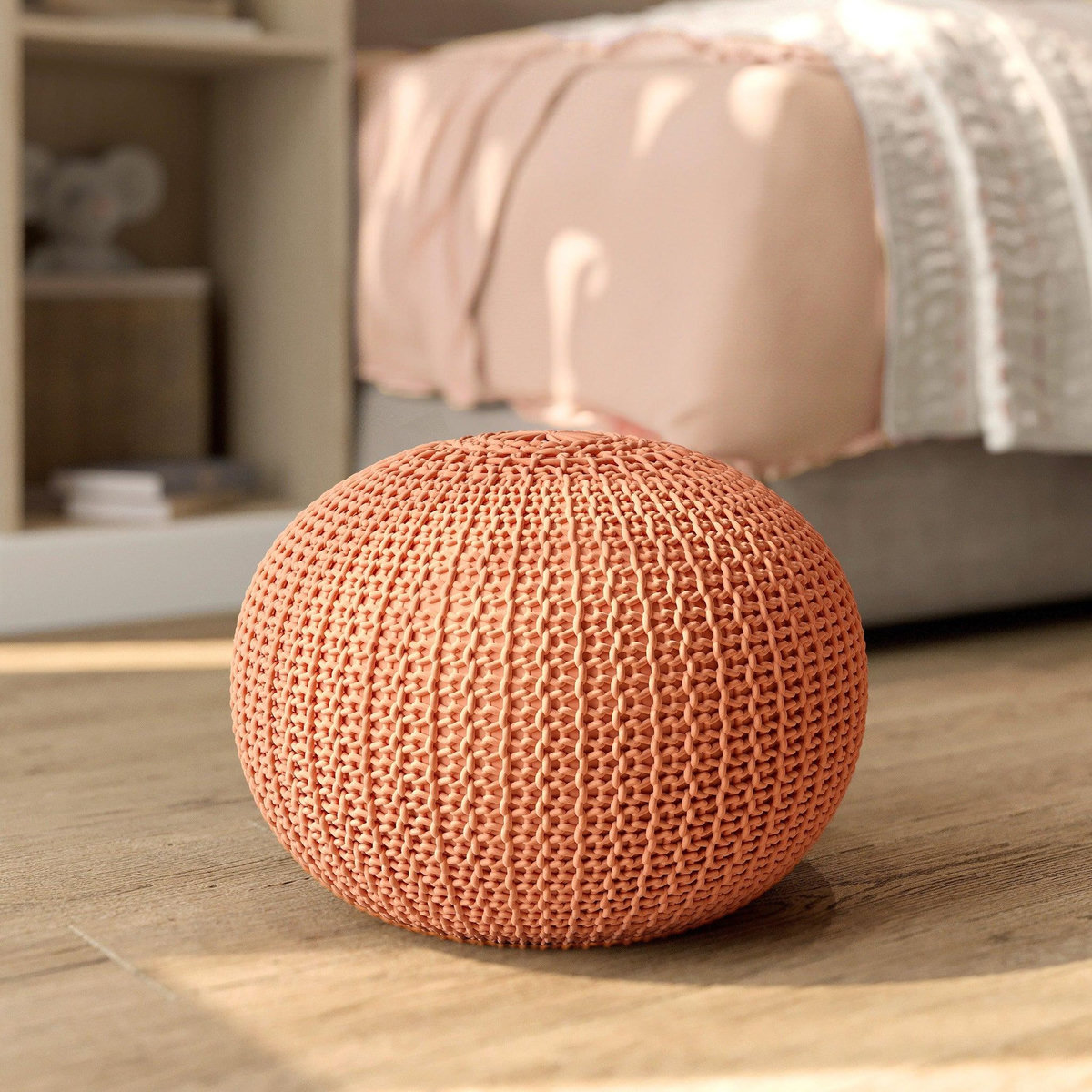 Rendez vous déco Pouf tricot rond rose poudré D40 cm-Elisa