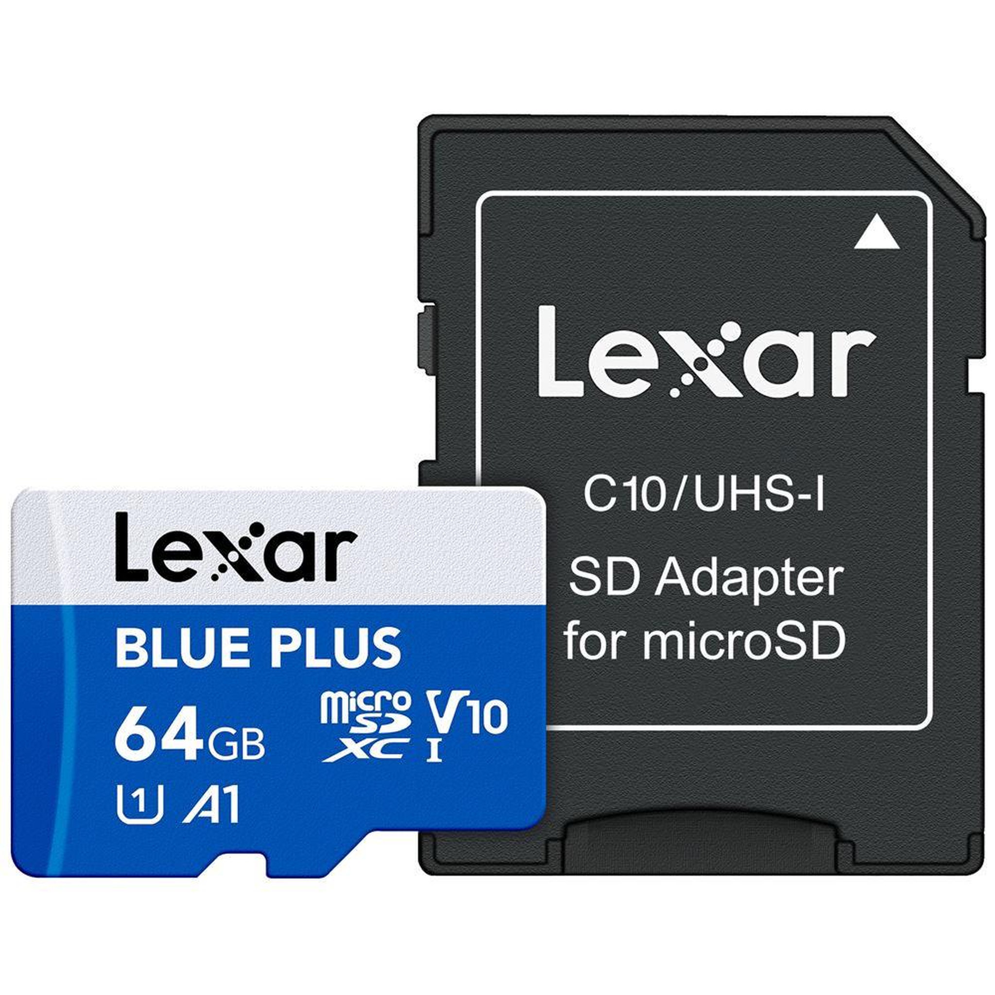 Lexar Lexar blue plus 64 go microsdxc uhs-i u1/a1 microv10 class 10 jusqu'à 100 mo/s, carte mémoire bleue et blanche