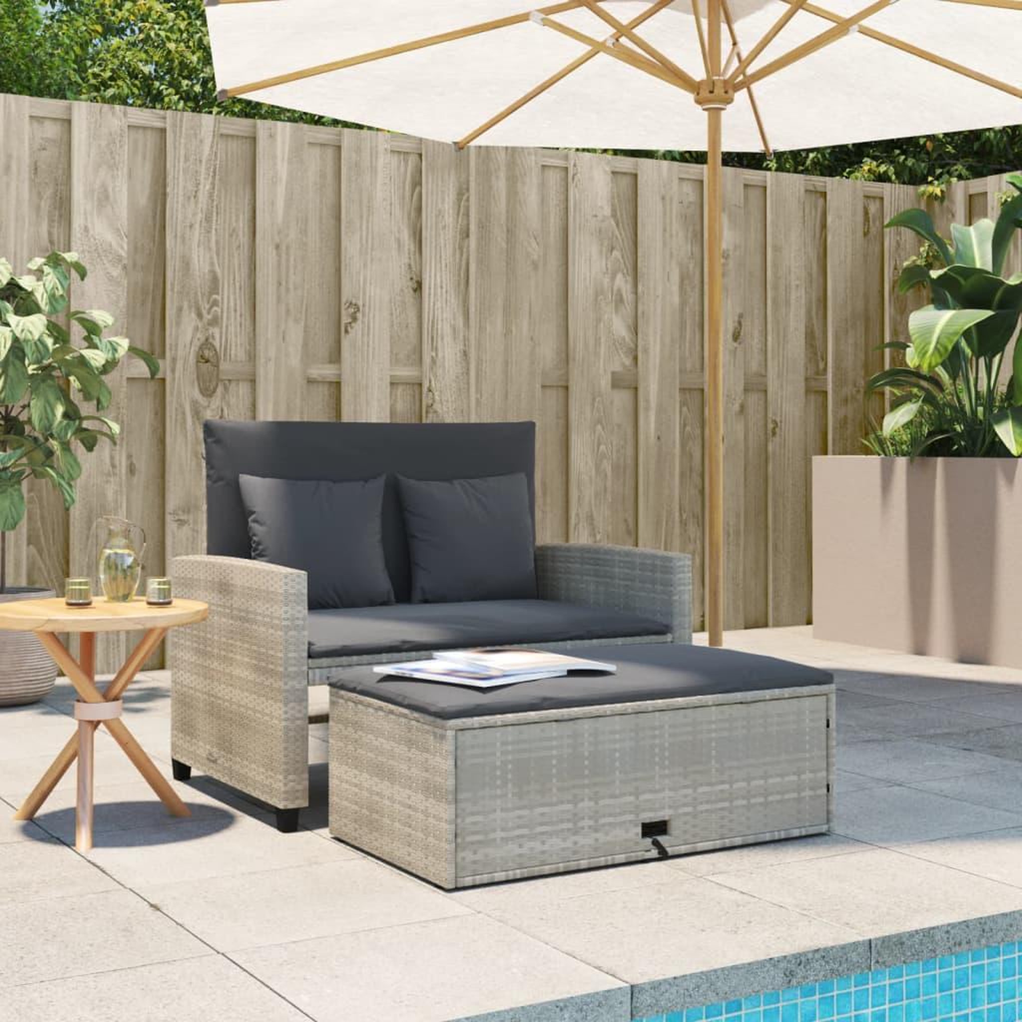 Voir la diapositive 3 : VIDAXL Canape de jardin 2 places et coussins gris clair resine tressee