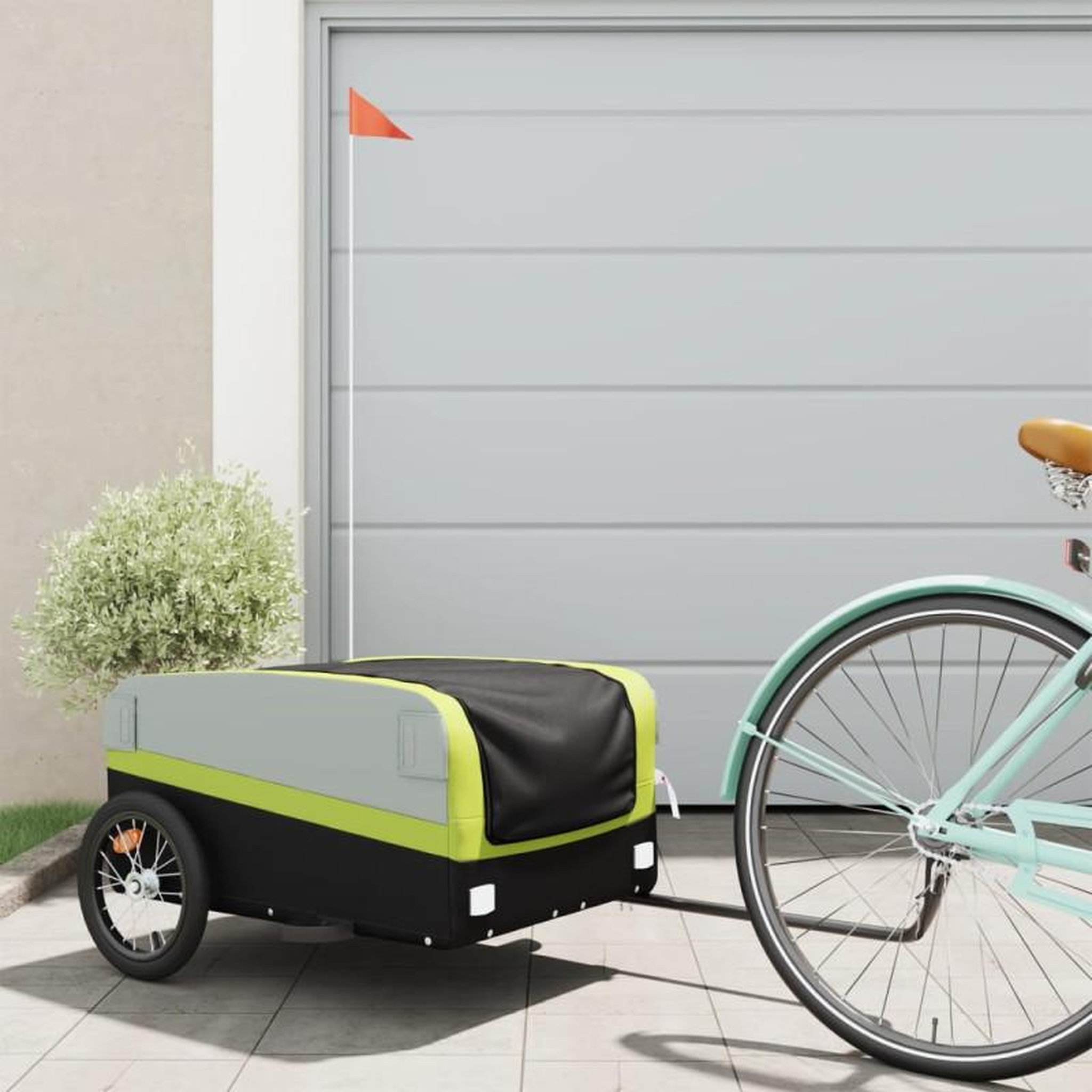 VIDAXL Remorque de vélo noir et vert 45 kg fer