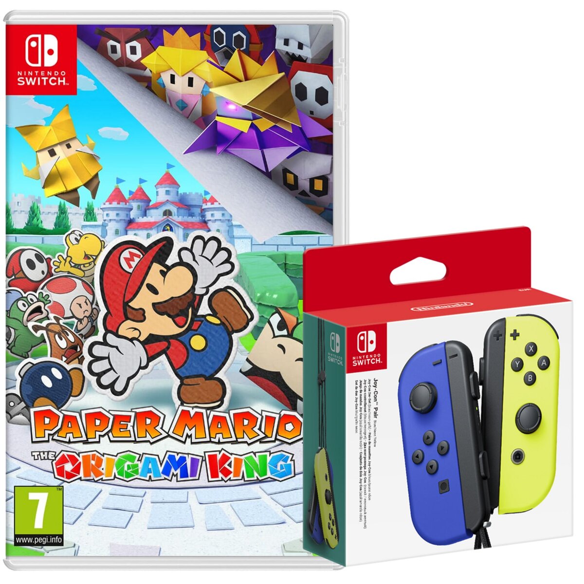 NINTENDO EXCLU WEB Manette Joy-Con Bleue et Jaune + Paper Mario Nintendo Switch