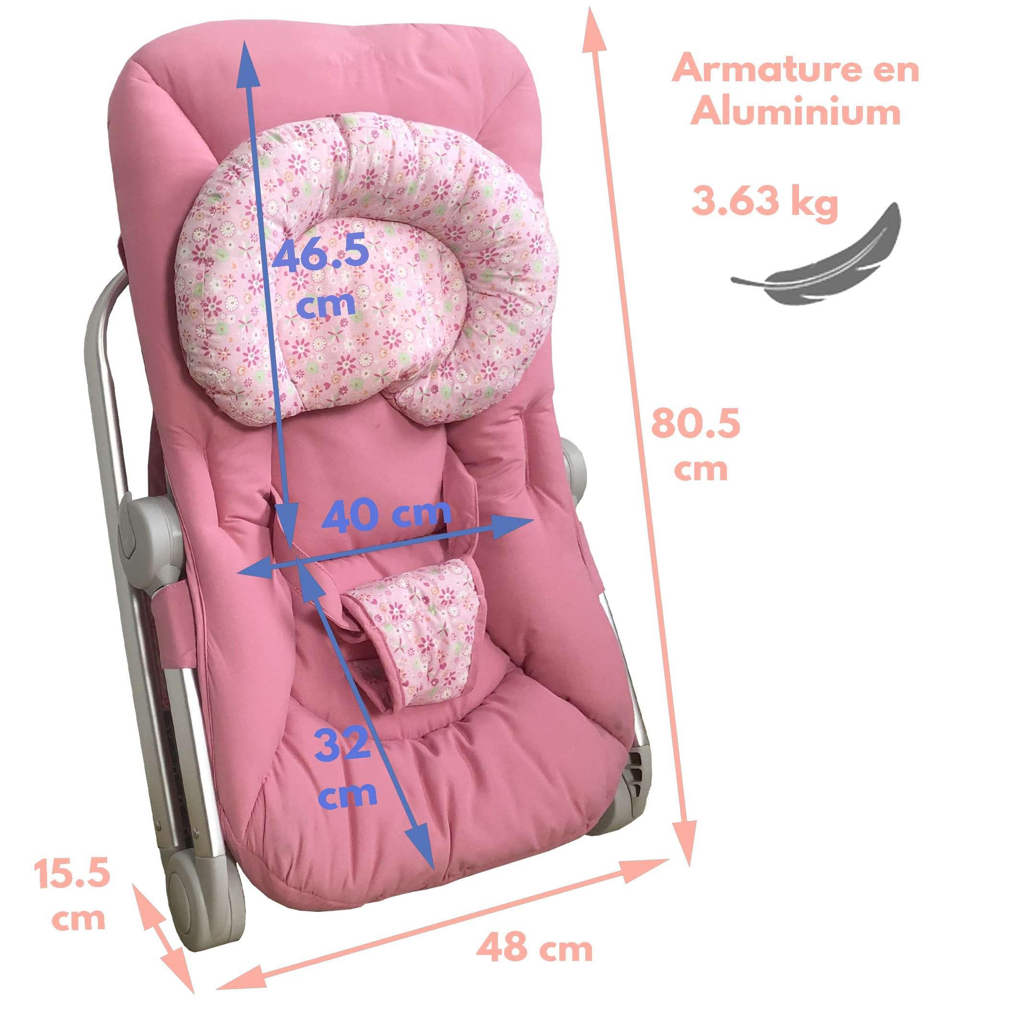 Voir la diapositive 3 : BAMBISOL Bambisol Transat Balancelle Bébé Luxe | Velours, Cale-Tête Réglable | Full Rose