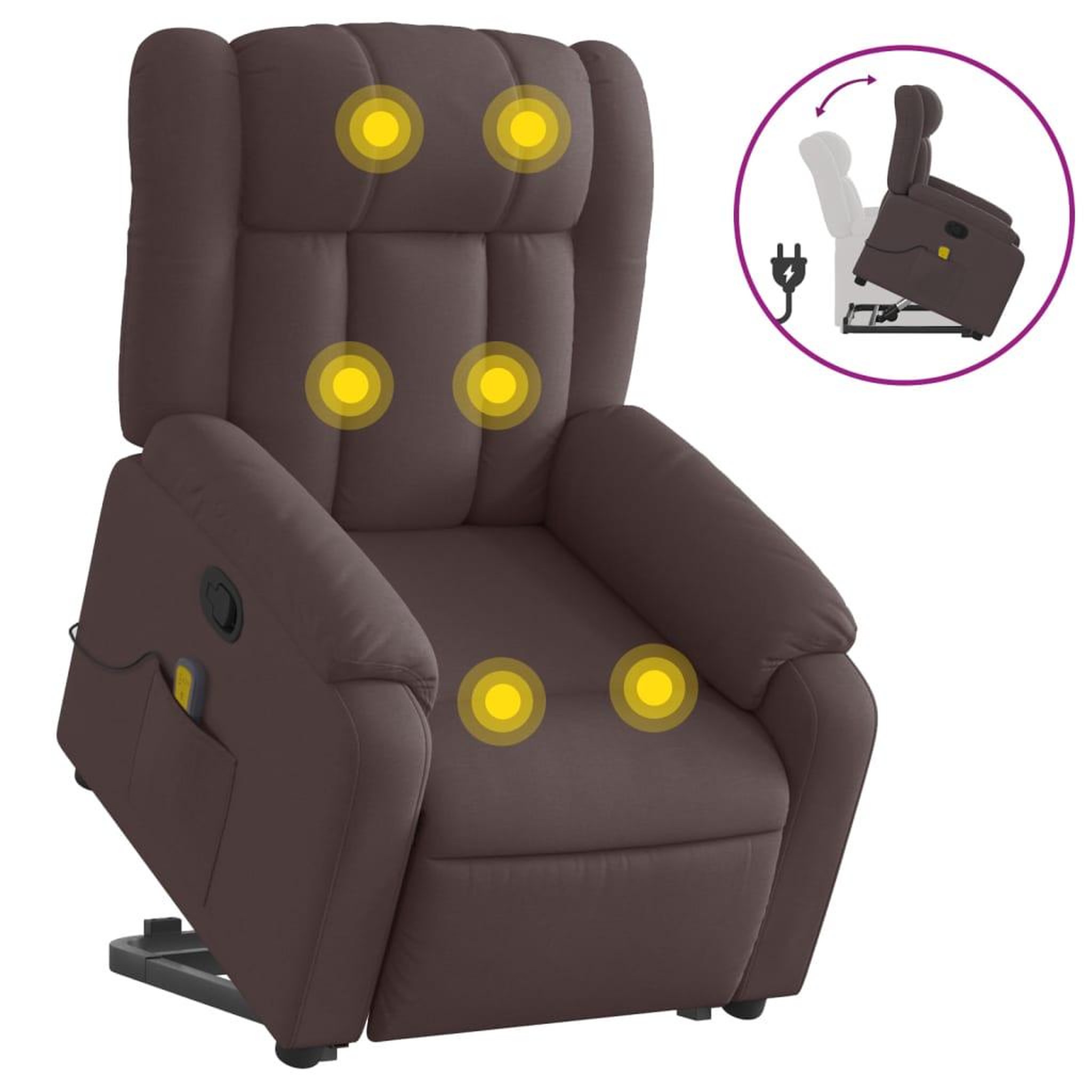 Voir la diapositive 2 : VIDAXL Fauteuil inclinable de massage Marron fonce Tissu