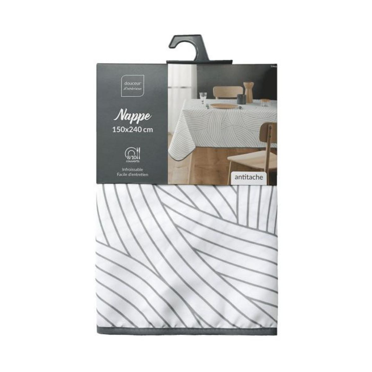Paris Prix Nappe Antitache Imprimé  Linea  150x240cm Blanc