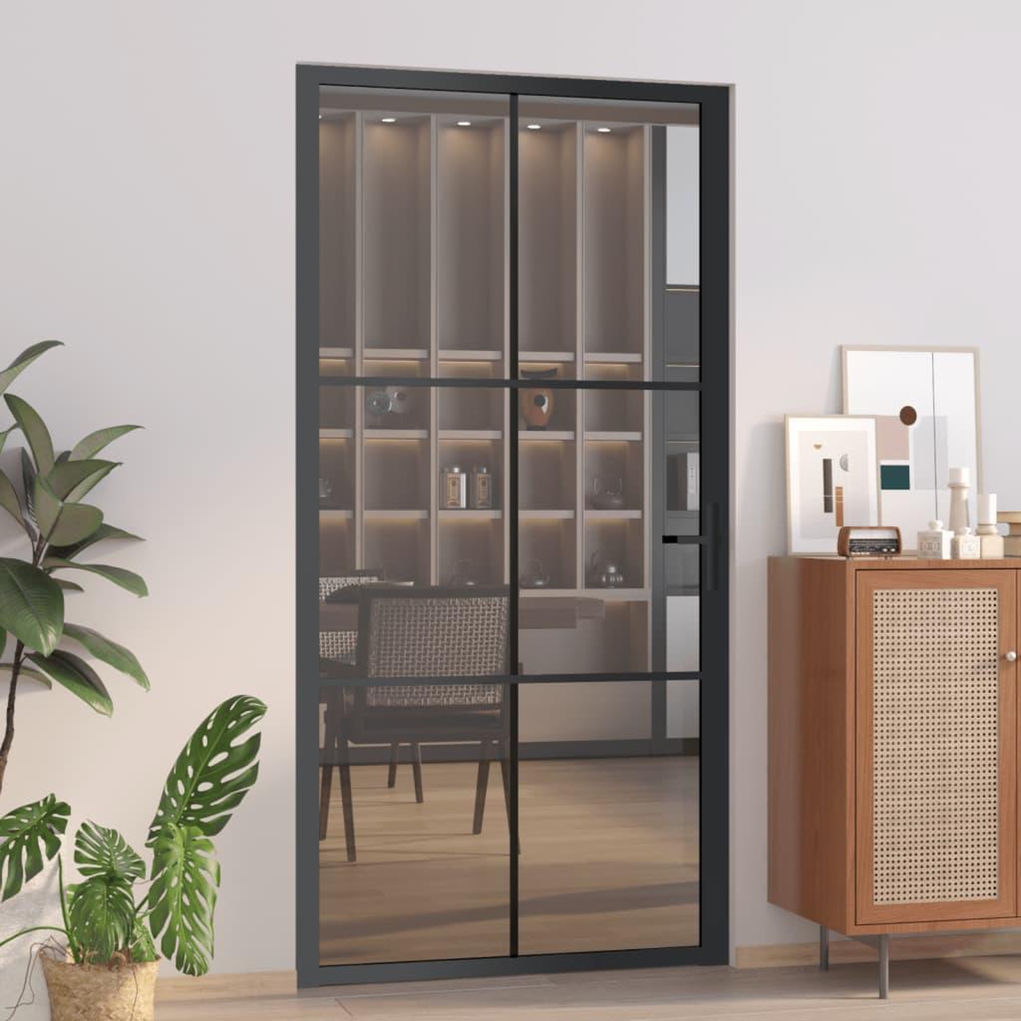 Voir la diapositive 1 : VIDAXL Porte interieure 102,5x201,5 cm Noir Verre ESG et aluminium