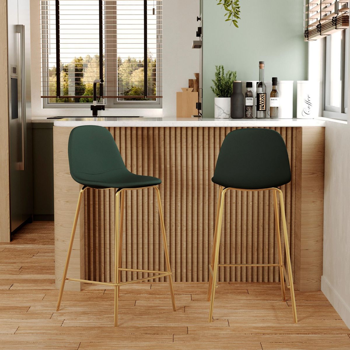 Rendez vous déco Lot de 2 chaises pour îlot central 65 cm en cuir synthétique blanc - Henrik