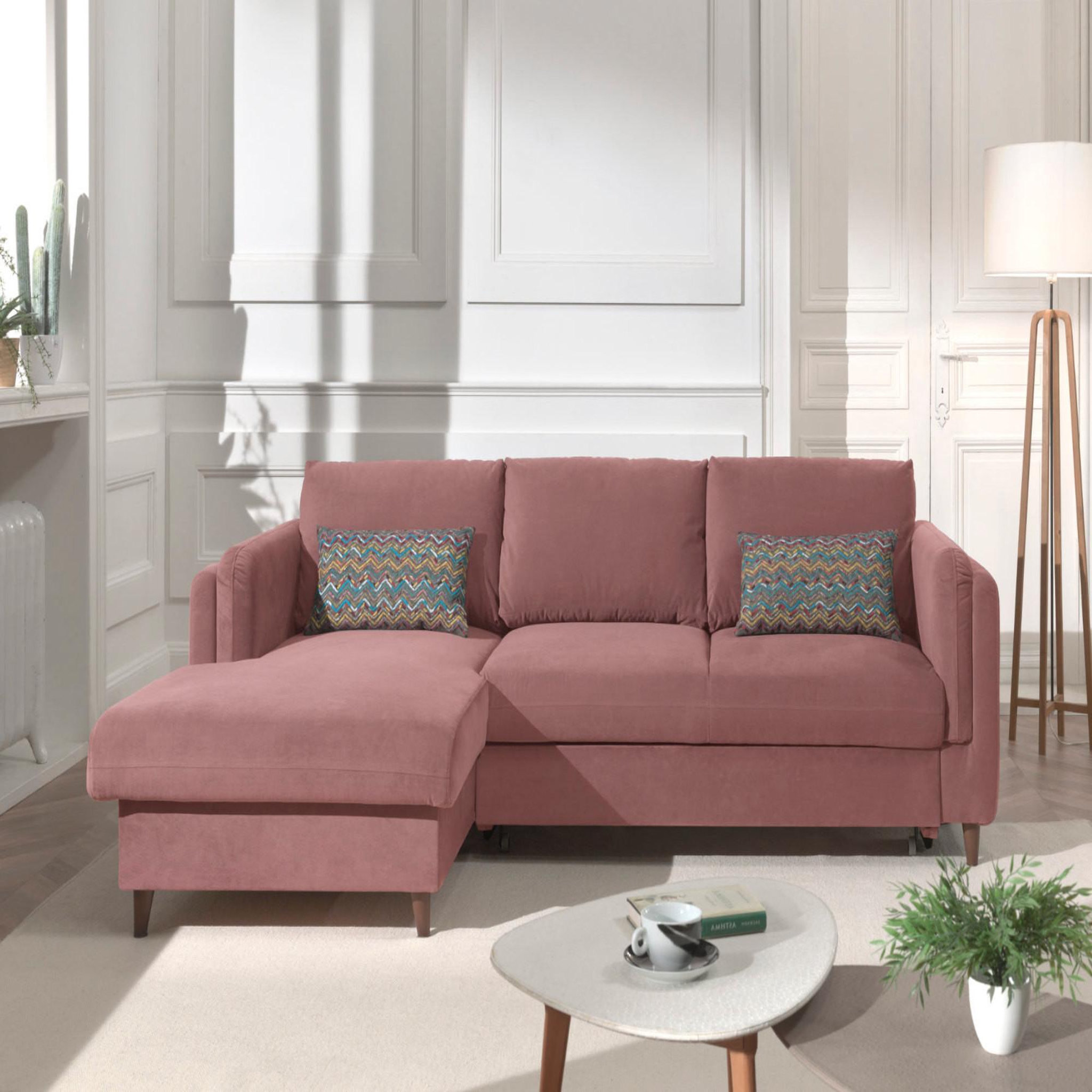 Voir la diapositive 2 : BEST MOBILIER Brooke - canapé d'angle gauche - convertible avec coffre - 4 places - en velours