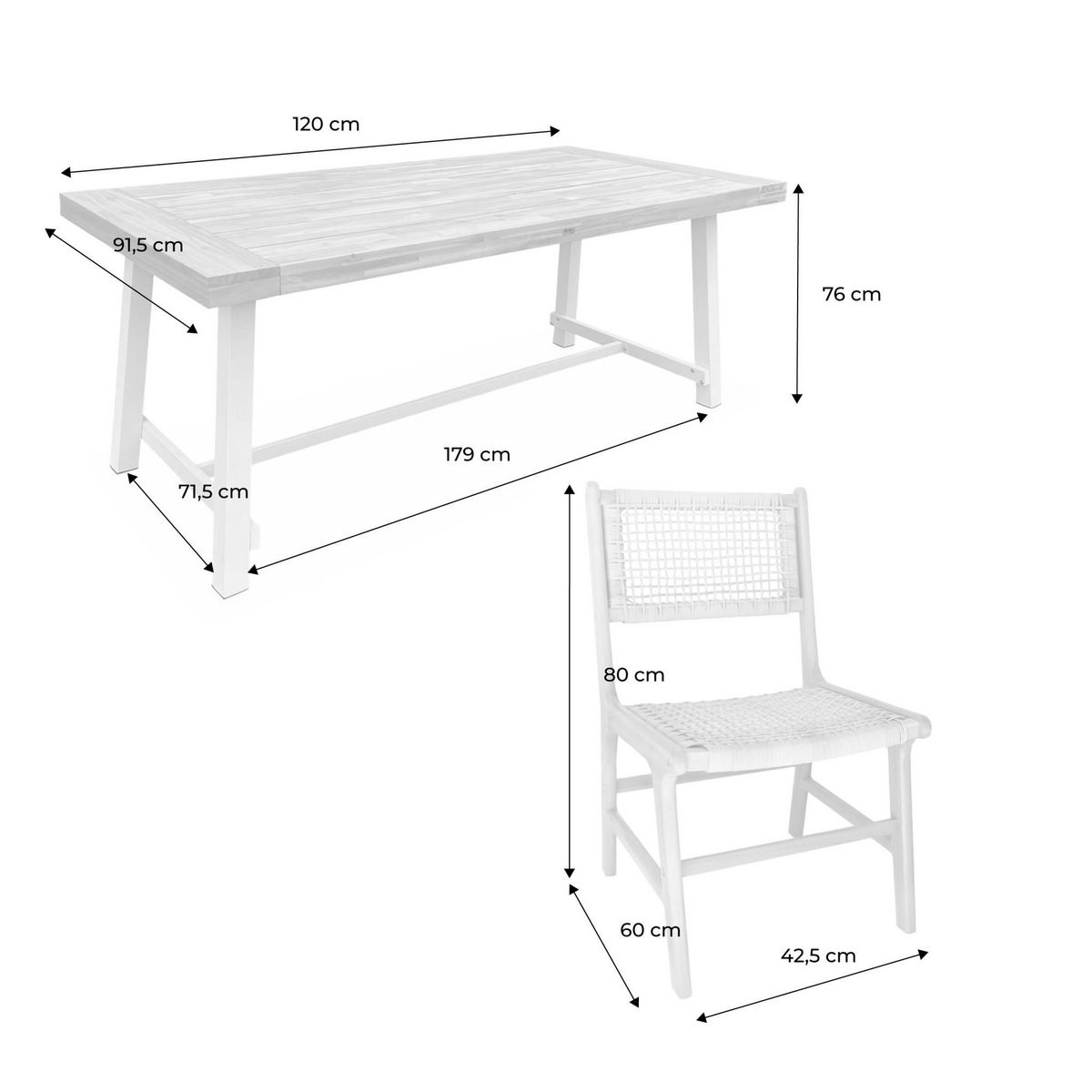 SWEEEK Table intérieur/extérieur bois d'acacia et métal + 6 assises en résine tressée