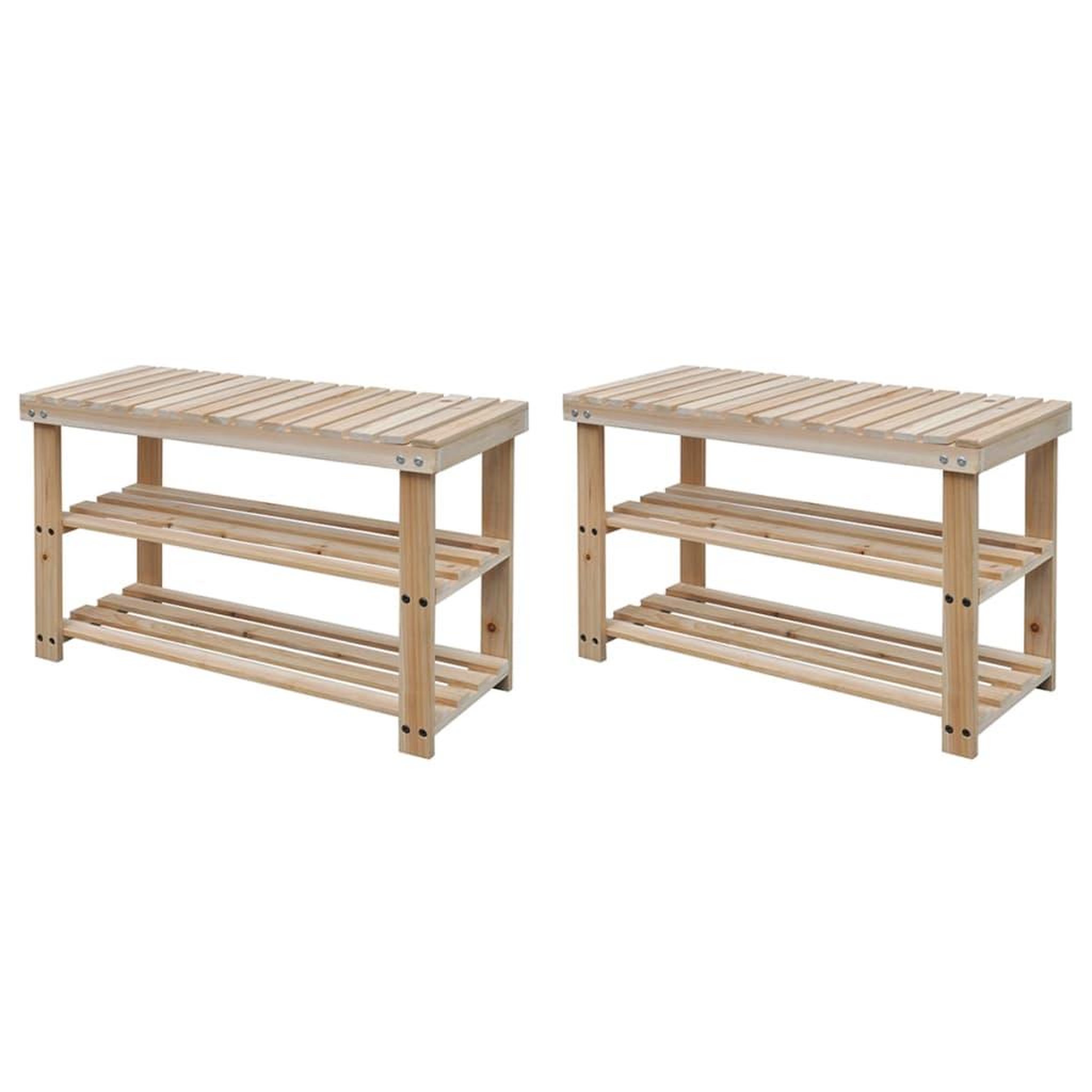 Voir la diapositive 1 : VIDAXL Etagere a chaussures 2 en 1 avec dessus banc 2 pcs Bois massif