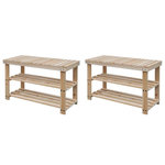 VIDAXL Etagere a chaussures 2 en 1 avec dessus banc 2 pcs Bois massif