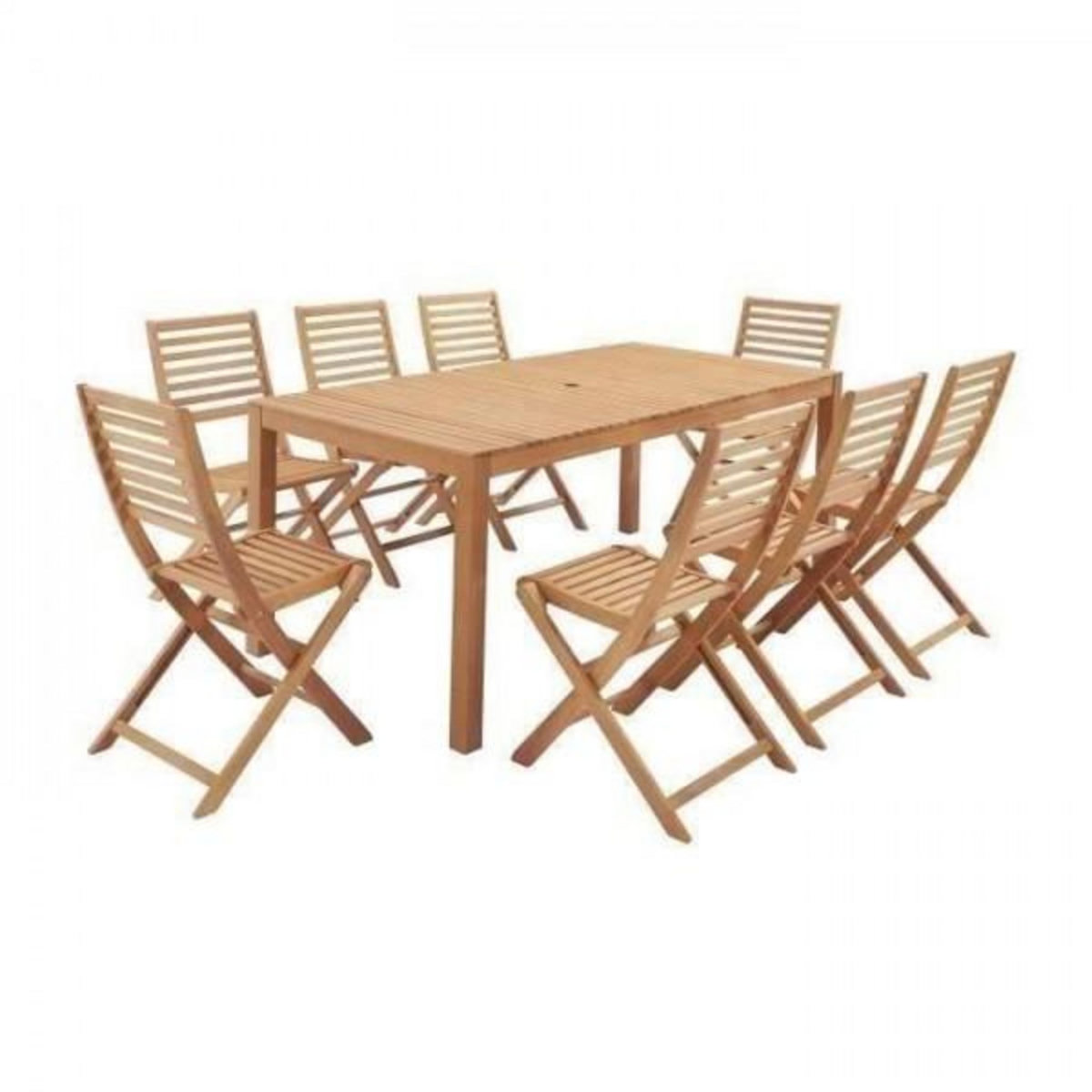 MARKET24 Salon de jardin en bois eucalyptus FSC 8 personnes - Table 180 x 90 cm + 8 chaises pliantes