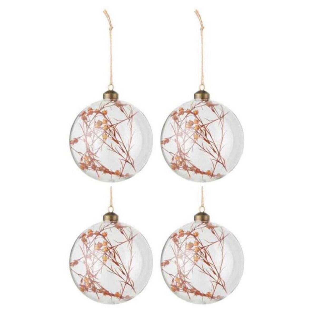Paris Prix Lot de 4 Boules de Noël  Fleurs Séchées  12cm Orange