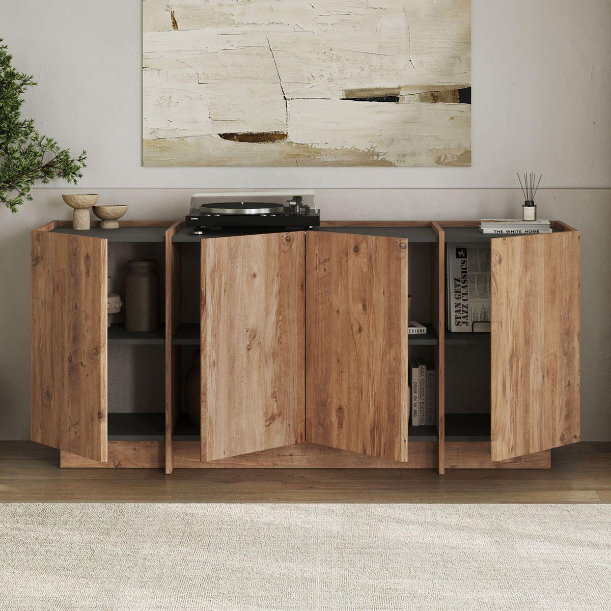 Habitat et Jardin Buffet en bois  Dorma  - 180 x 45 x 80 cm - Pin Atlantique / Anthracite