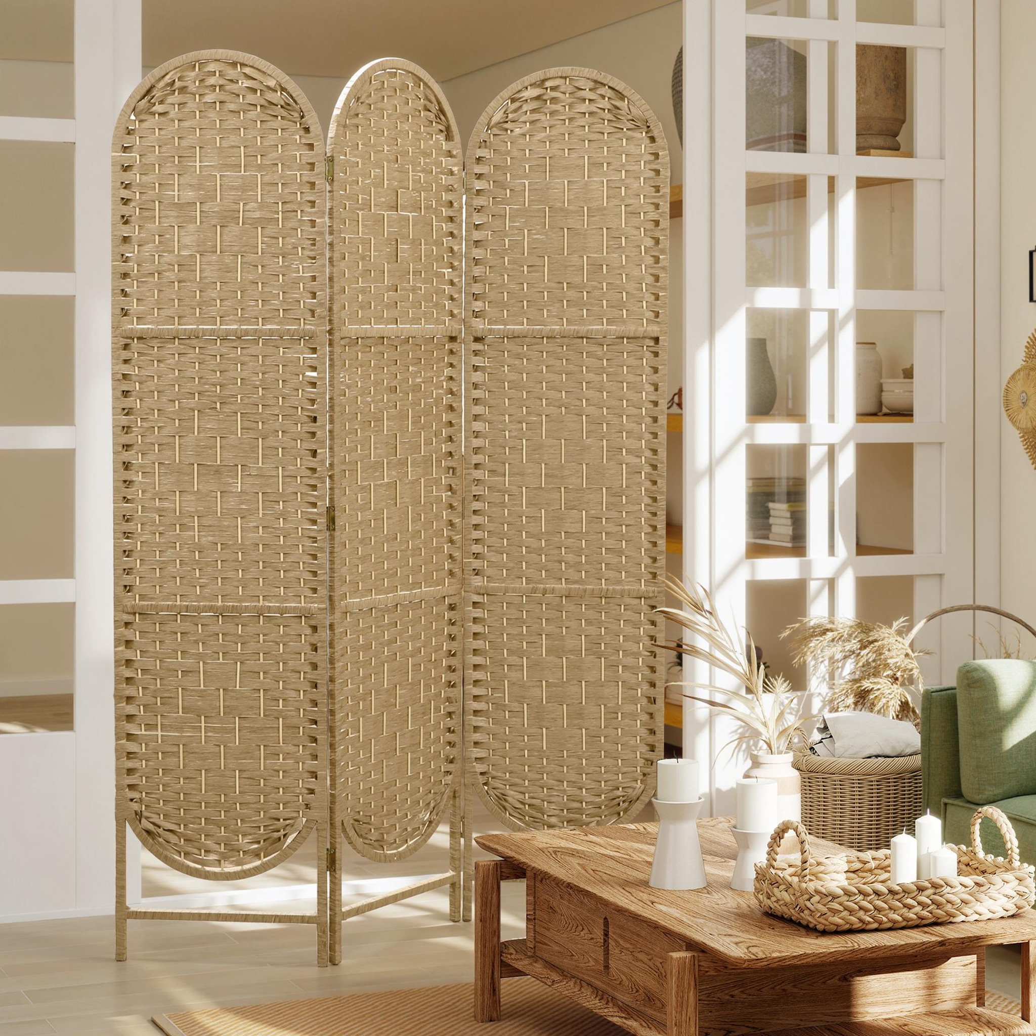 Voir la diapositive 4 : HOMCOM Paravent intérieur 3 panneaux pliable bois de pin naturel 120 x 170 cm