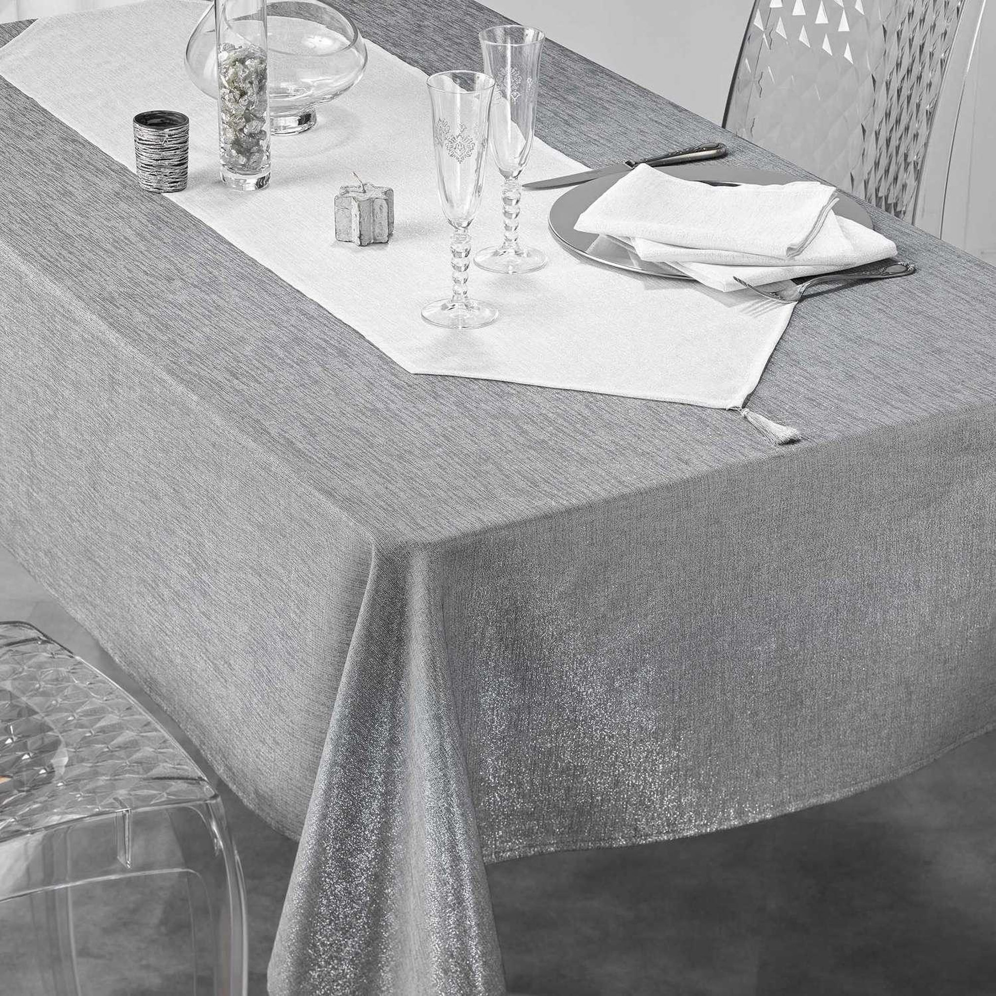 Voir la diapositive 3 : Douceur d'Intérieur Lot de 3 serviettes fils métallisés 40 x 40 cm - blanc et argent