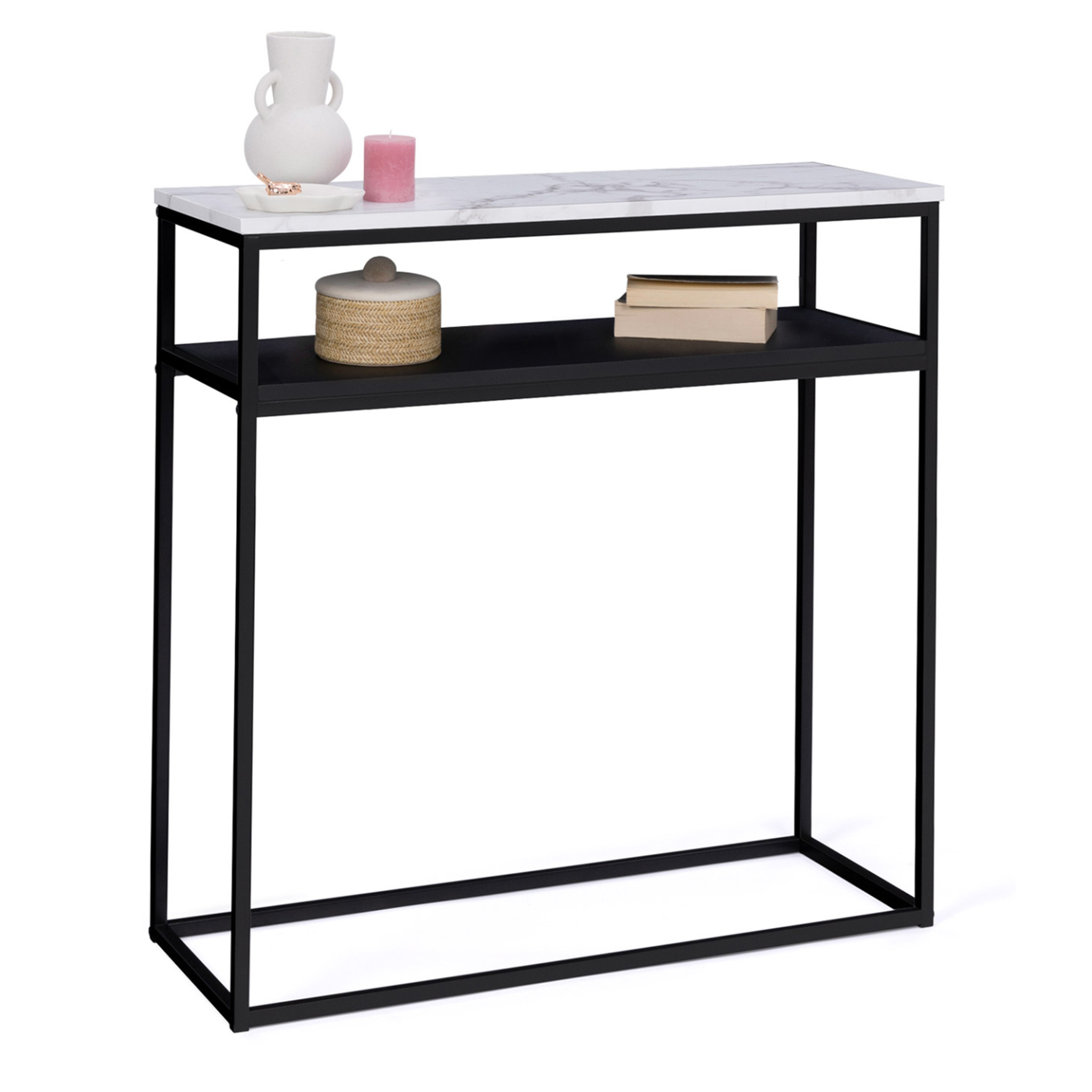 ID MARKET Console double alaska effet marbre et bois noir pied métal