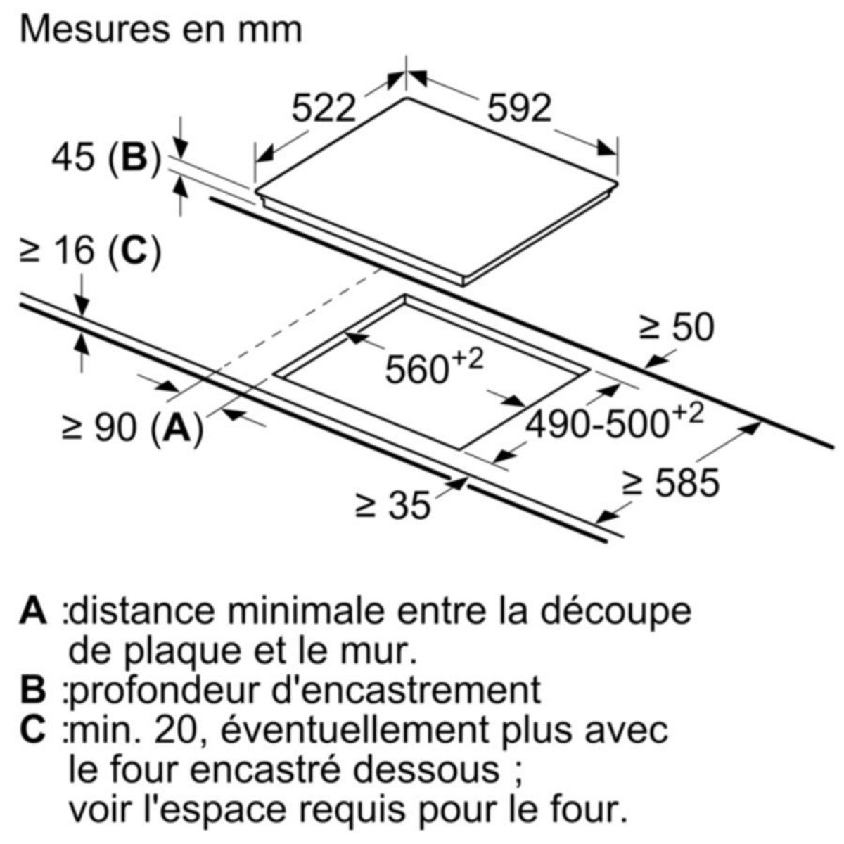 BOSCH Table de cuisson vitrocéramique 60cm 3 feux 5700w noir - PKK611BB8E