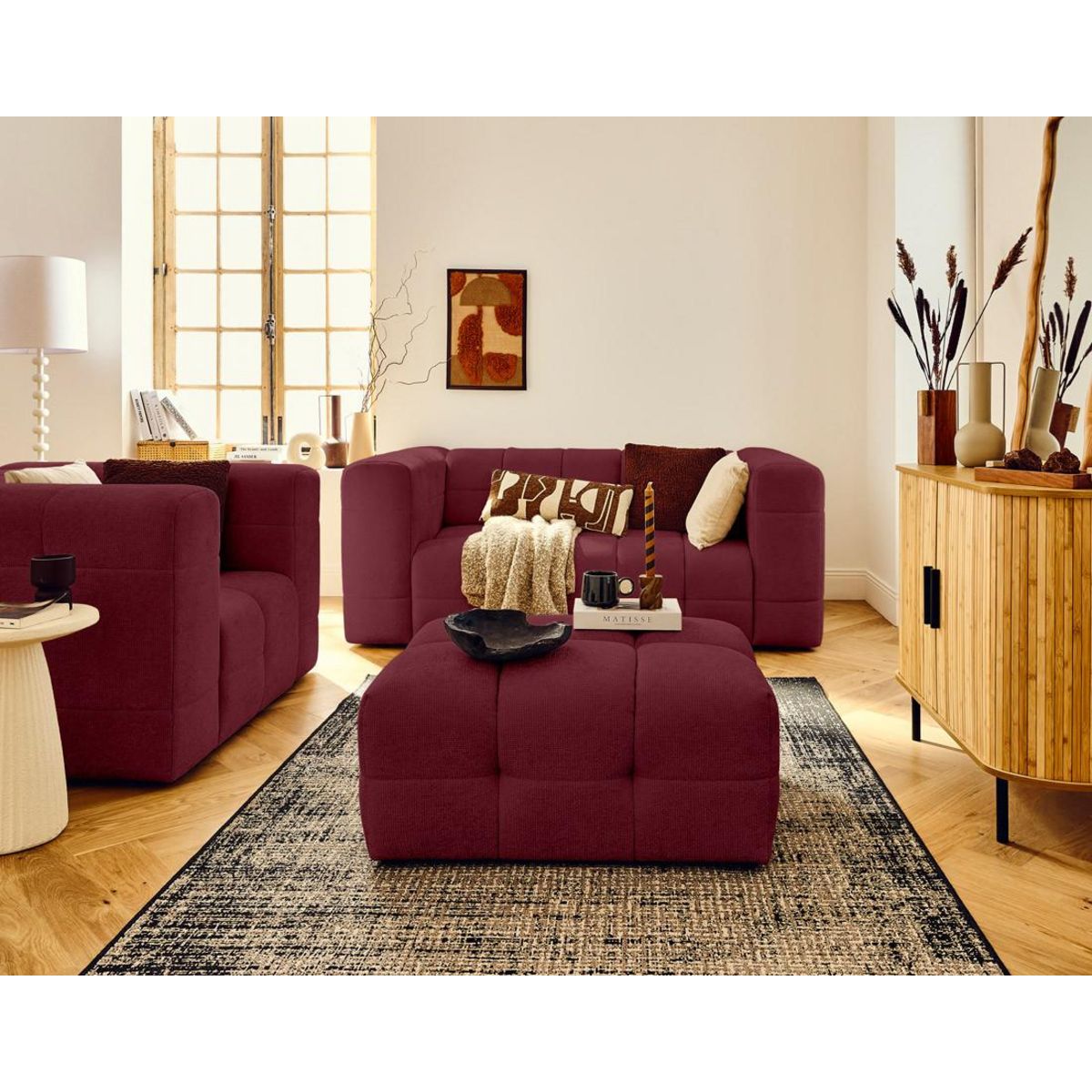 LISA DESIGN Suzano - canapé droit 2 places en tissu texturé