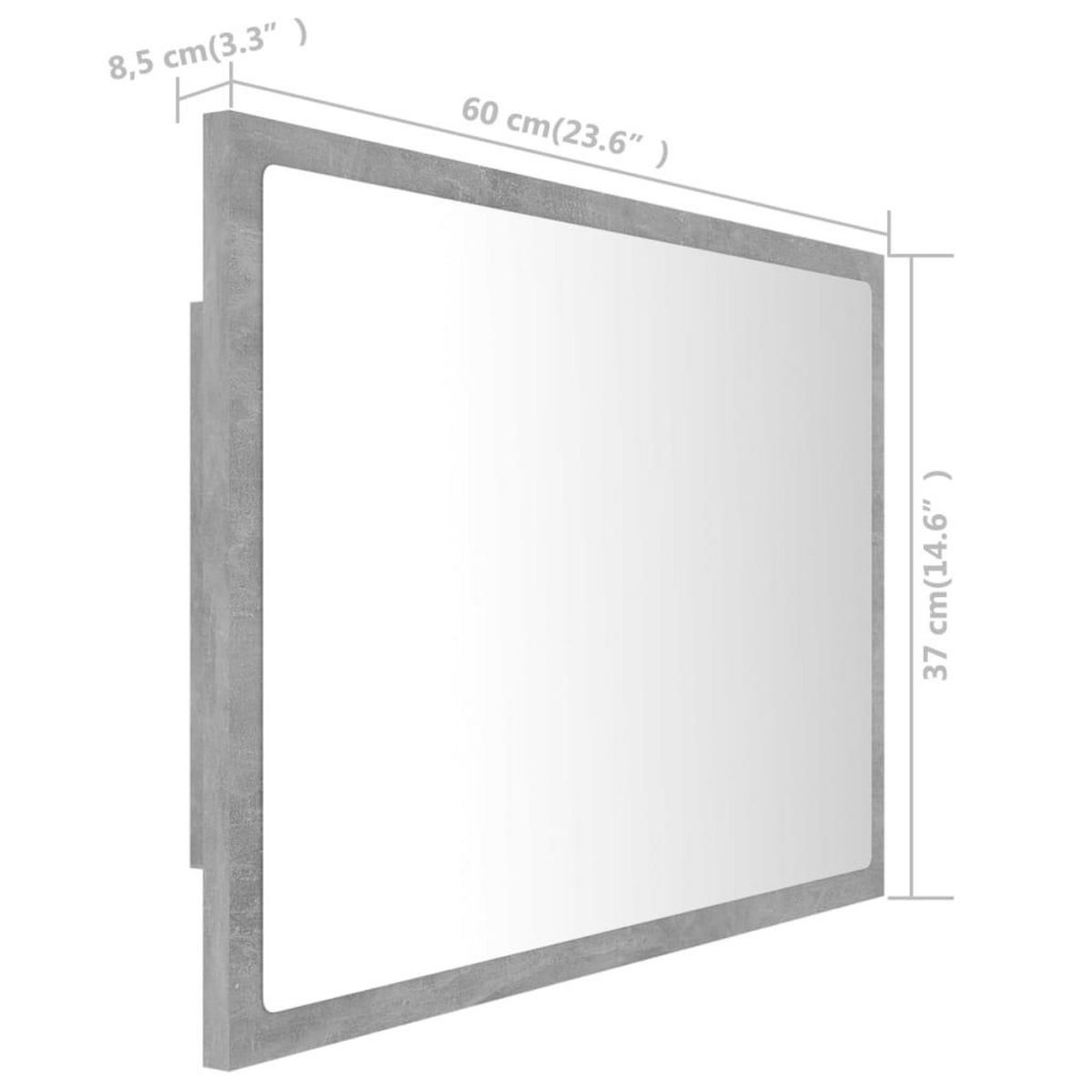 VIDAXL Miroir a LED de salle de bain Gris beton 60x8,5x37 cm Acrylique