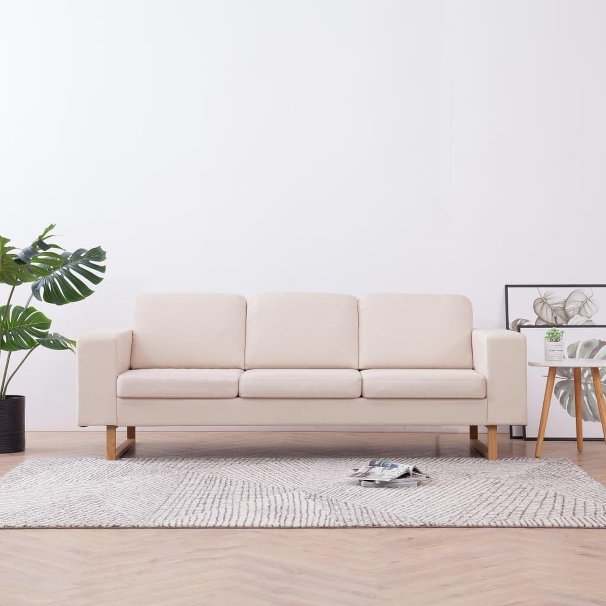 Voir la diapositive 1 : VIDAXL Canape a 3 places Tissu Creme