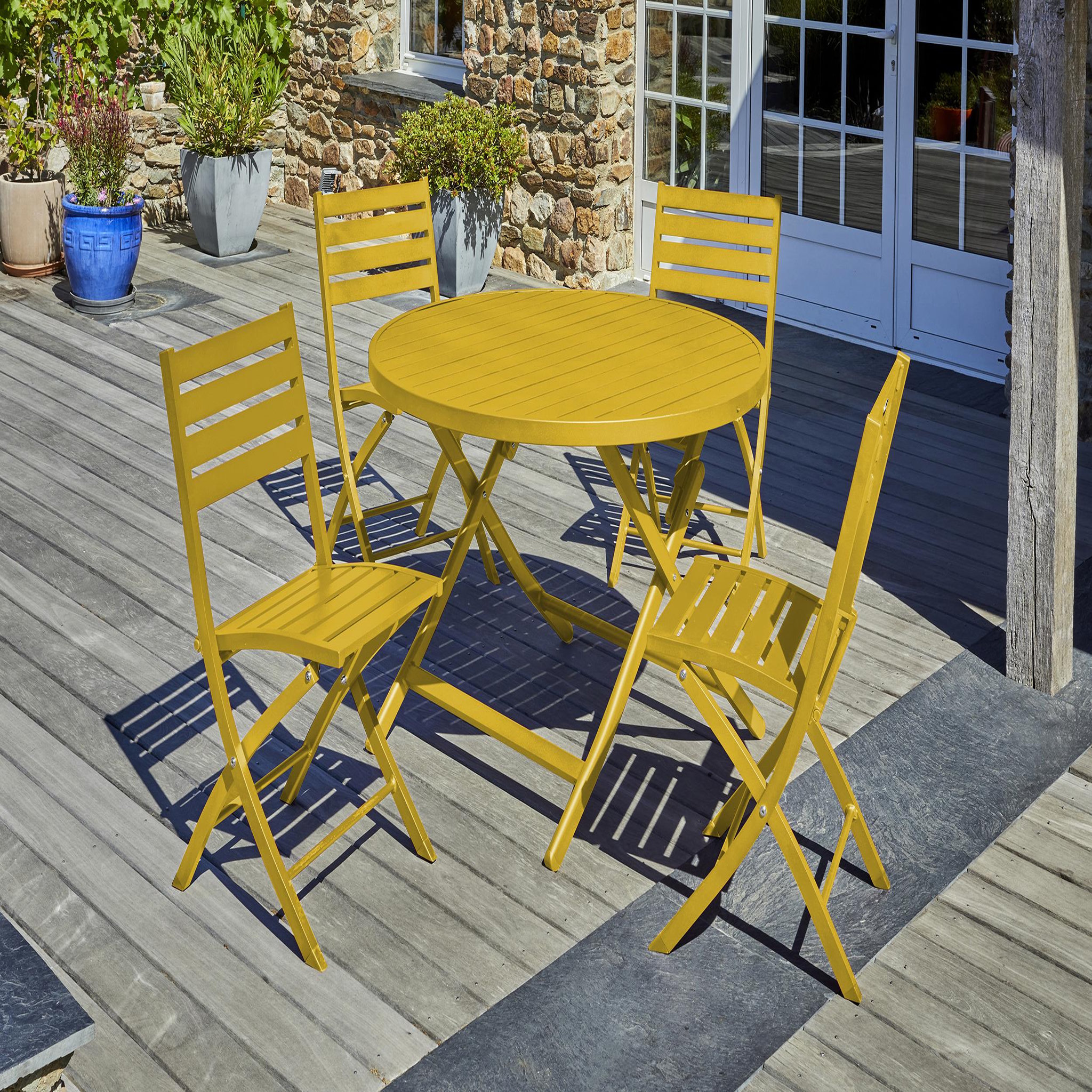 Voir la diapositive 2 : DCB GARDEN Ensemble repas de jardin rond en aluminium (4 places)