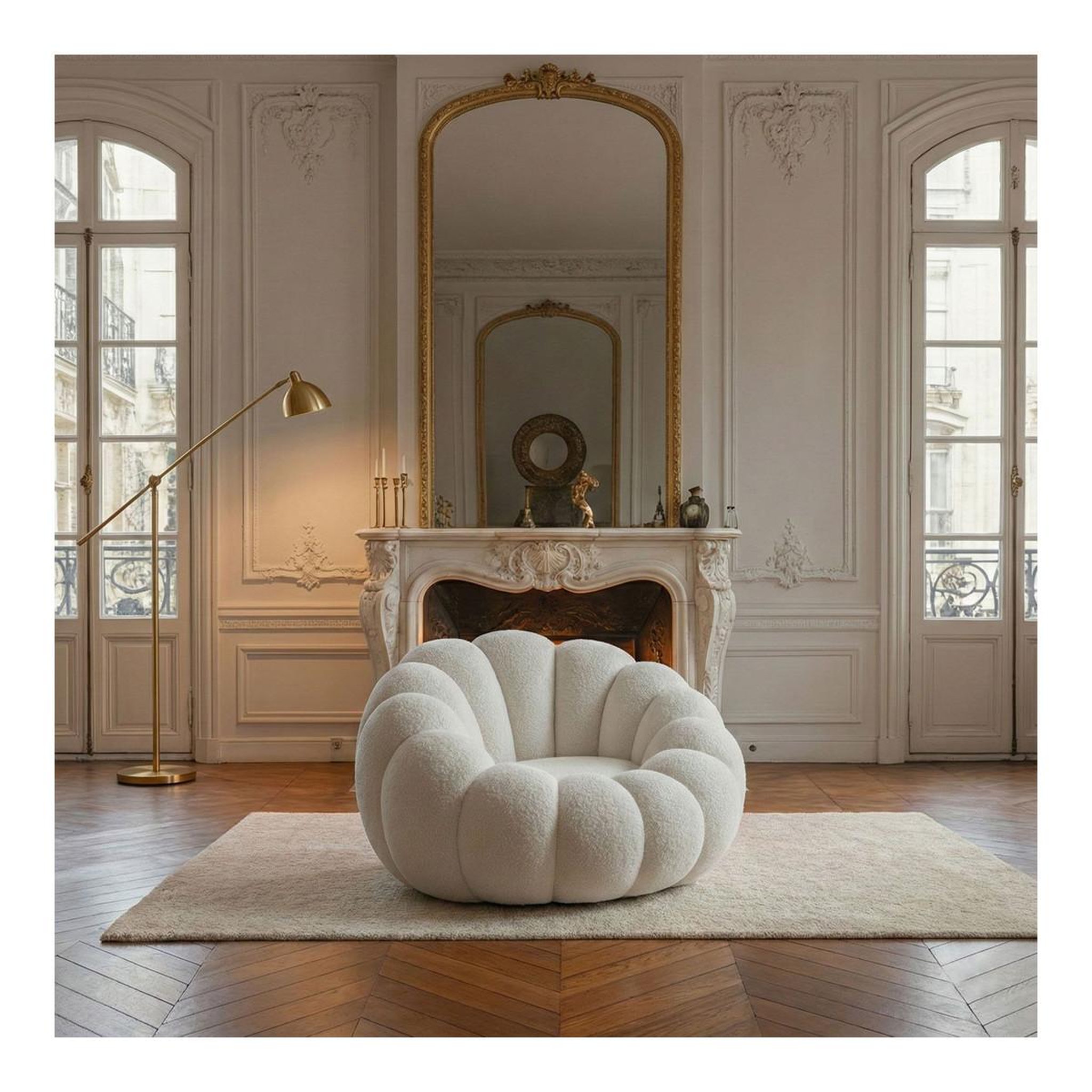 Voir la diapositive 5 : Paris Prix Fauteuil design coquillage  bouclette  98cm blanc