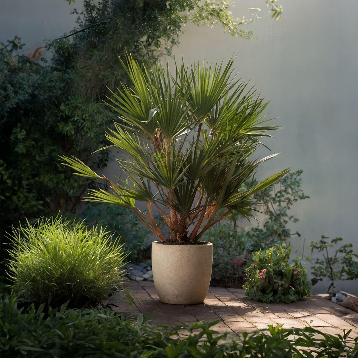 PLANT IN A BOX Palmier nain - Chamaerops humilis - Hauteur 70-80cm - ⌀21cm