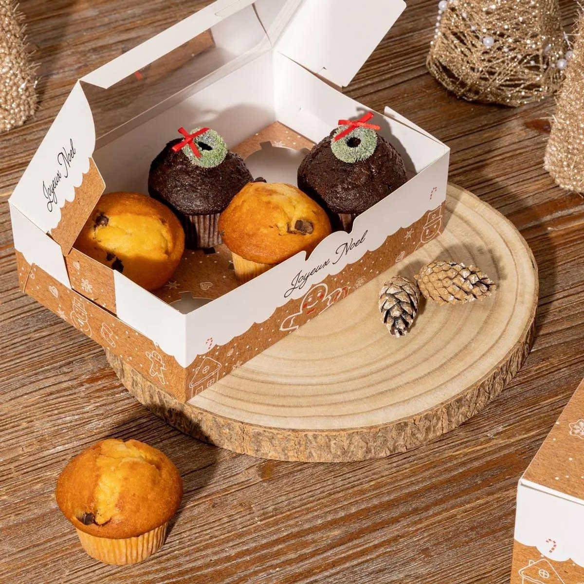 FIVE Lot de 5 Boîtes à Cupcakes  Noël  24cm Beige
