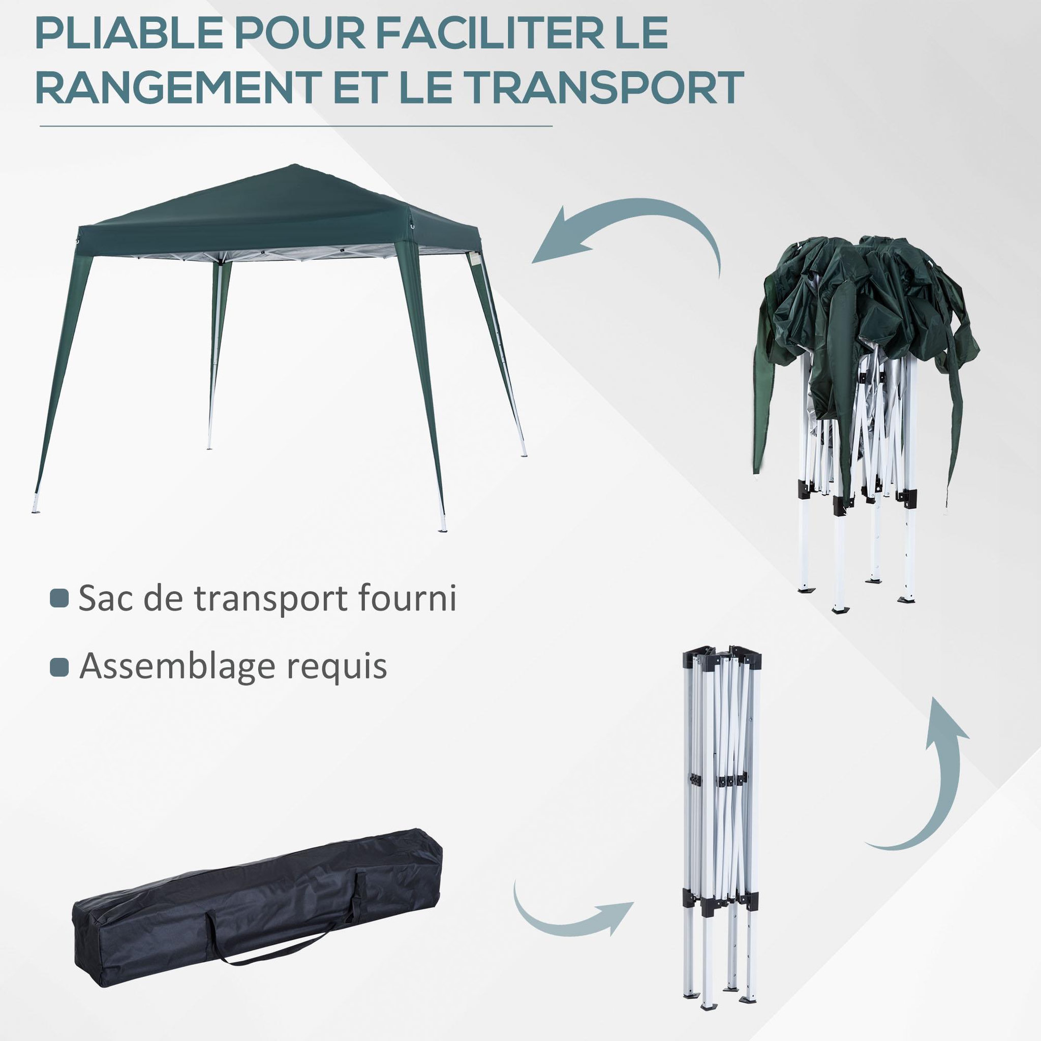 Voir la diapositive 4 : OUTSUNNY Tonnelle barnum de jardin pop-up pliant 2,4L x 2,4l x 2,5H m acier polyester imperméabilisé anti UV avec sac de transport vert