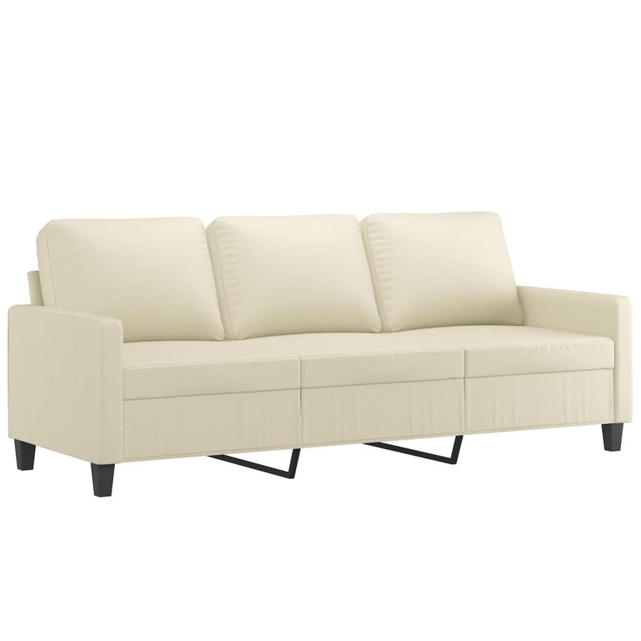 Voir la diapositive 2 : VIDAXL Canape a 3 places Creme 180 cm Similicuir
