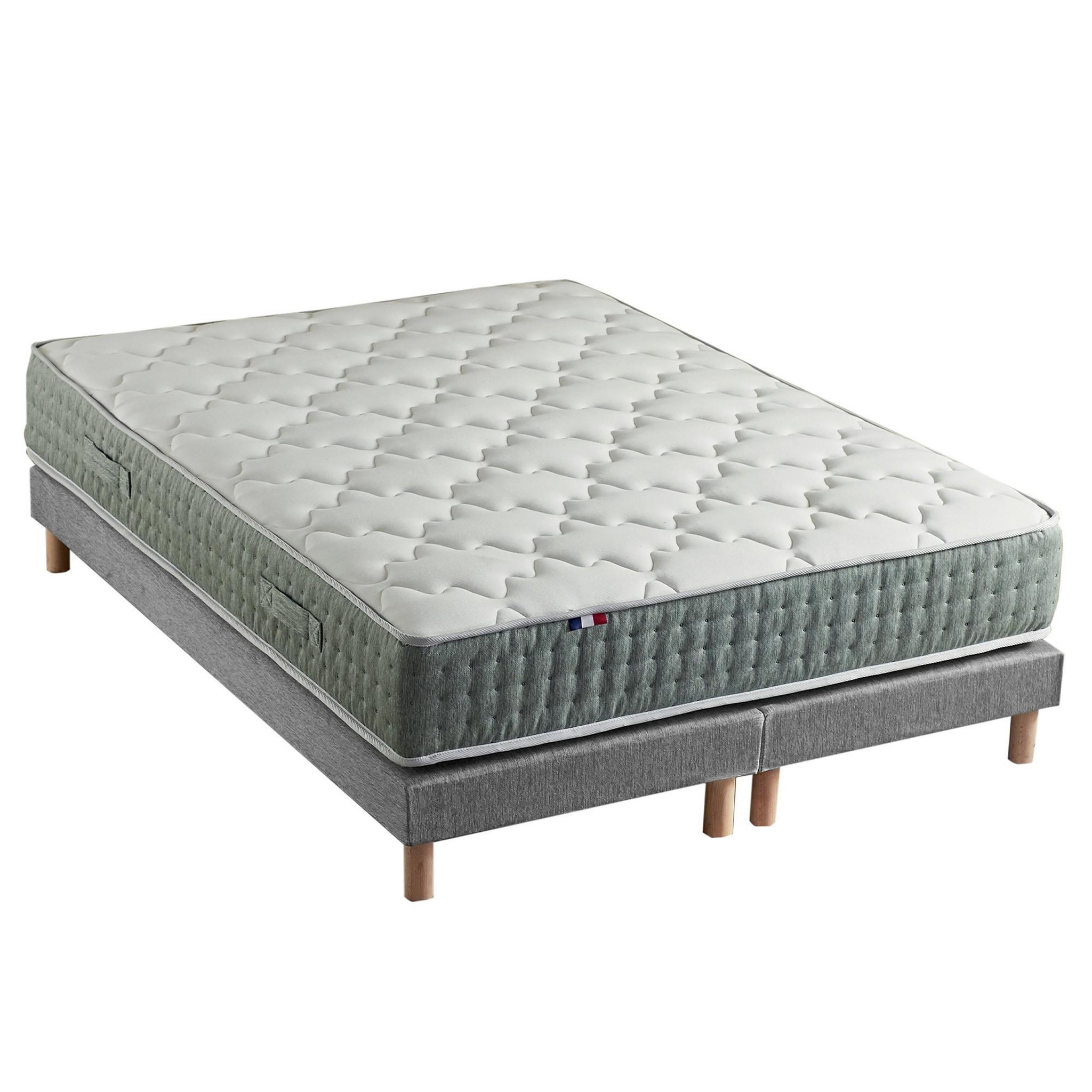 Voir la diapositive 2 : IDLITERIE Ensemble + matelas Ressort 7 zones Face Hiver/Eté différente HYGGE Fabriqué en France