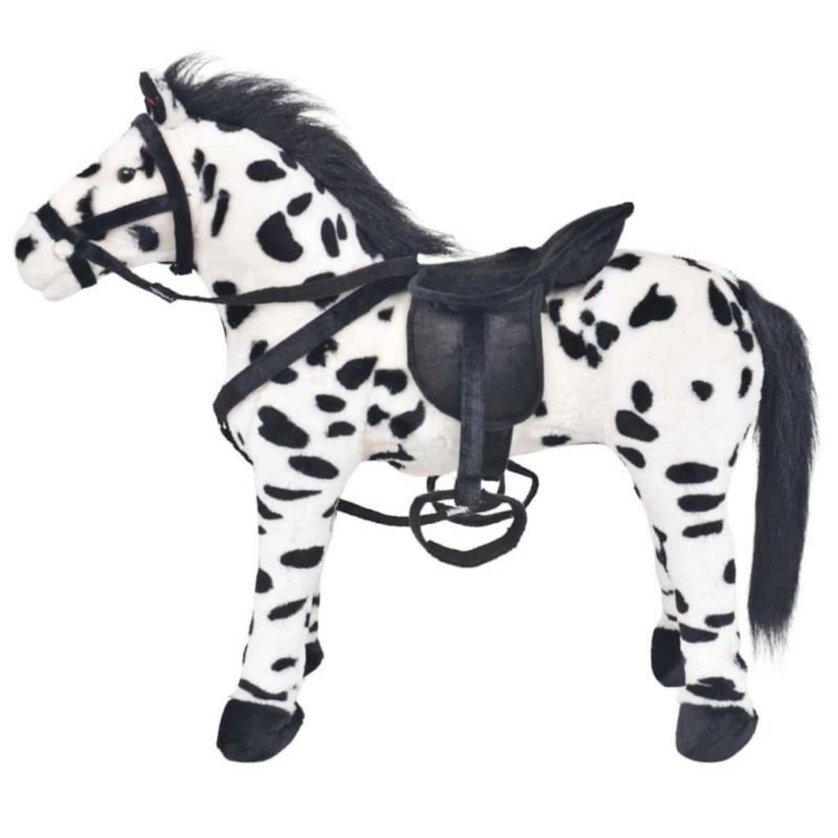VIDAXL Jouet en peluche Cheval Noir et blanc XXL