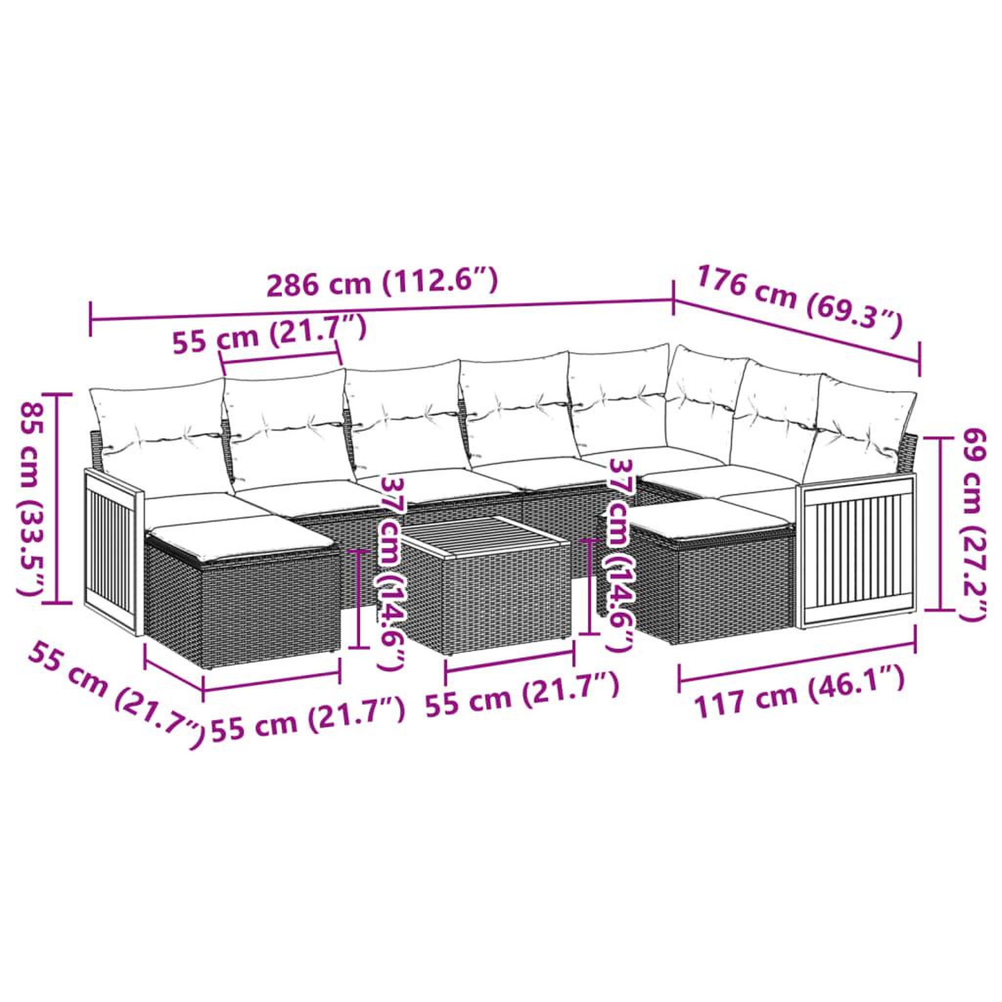 Voir la diapositive 6 : VIDAXL Salon de jardin avec coussins 10 pcs beige resine tressee