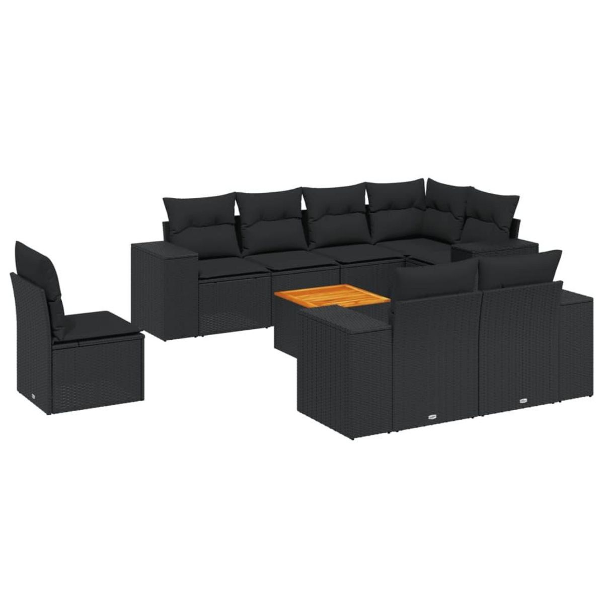 VIDAXL Salon de jardin 9 pcs avec coussins noir resine tressee