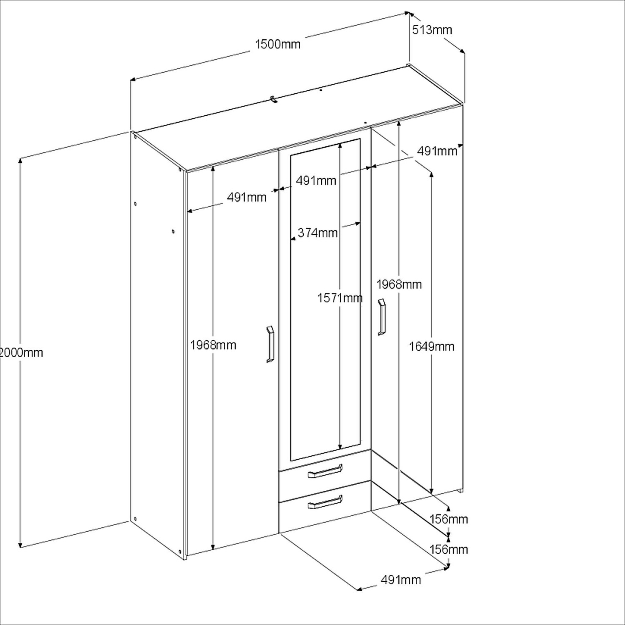 Voir la diapositive 4 : Armoire 3 portes 1 miroir 2 tiroirs SANDRINE