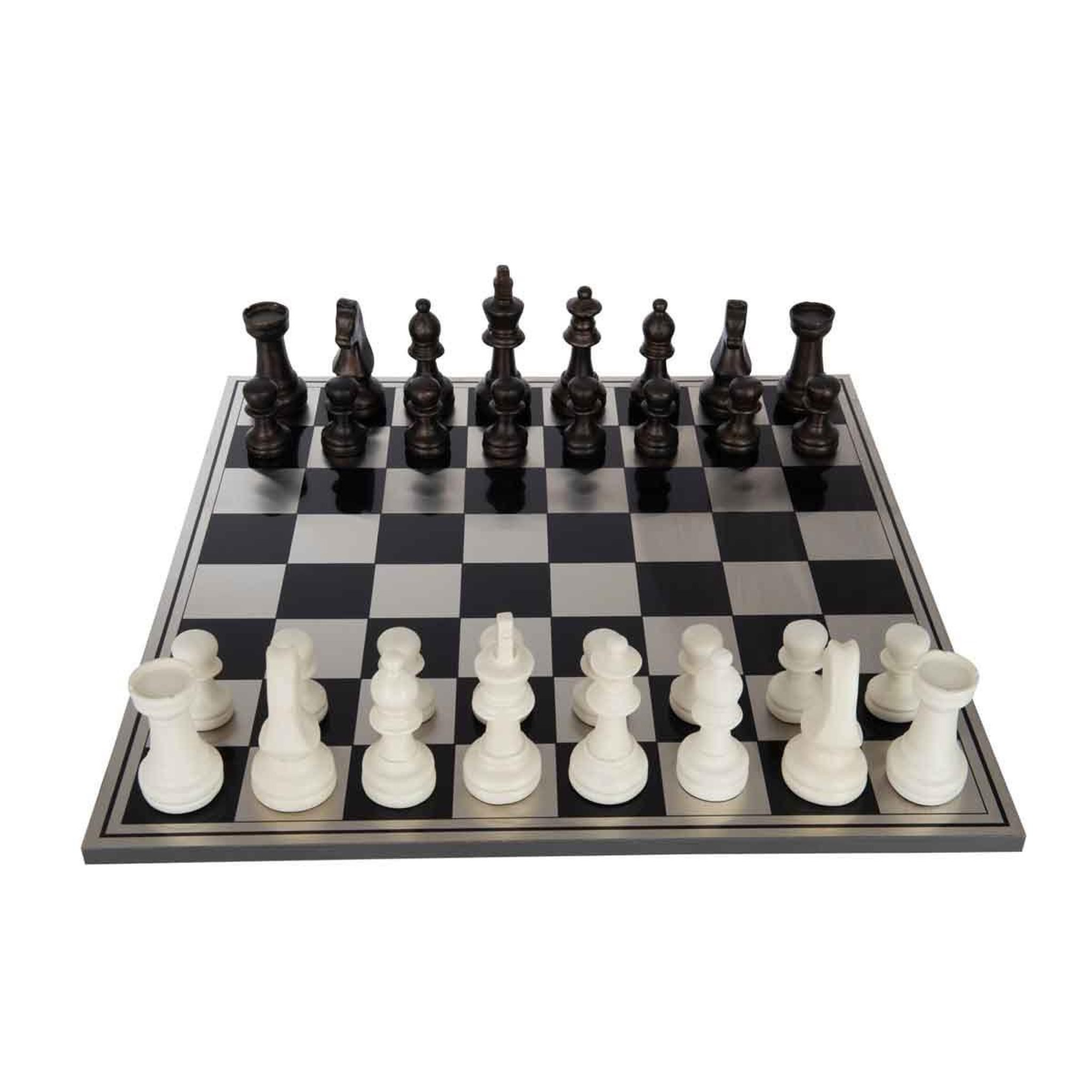 Voir la diapositive 2 : J-LINE Jeu d'échecs déco  vintage  61cm blanc & marron