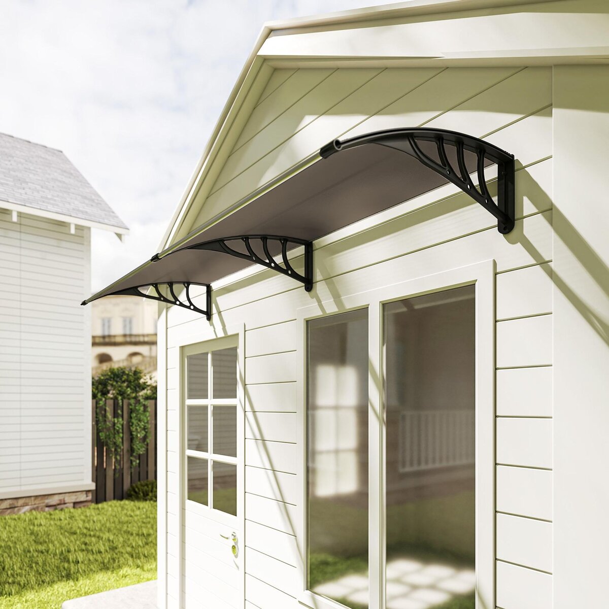 OUTSUNNY Auvent marquise de porte design voûté arrondi dim. 195L x 80l x 23H cm polycarbonate plastique