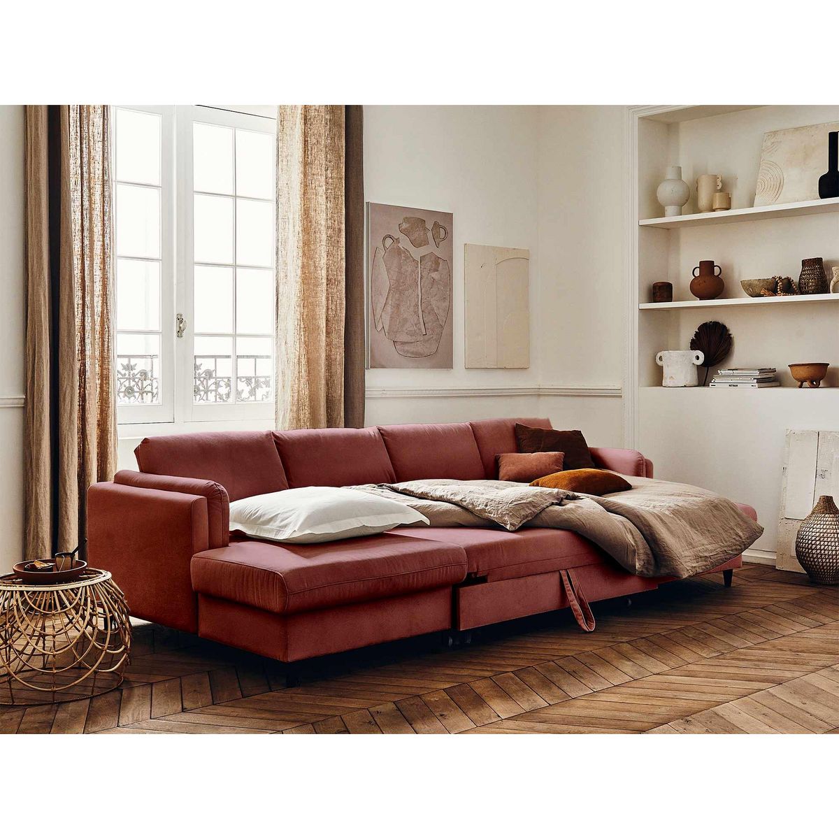 LISA DESIGN Brooke - canapé panoramique en u - 7 places - convertible avec coffre - en velours