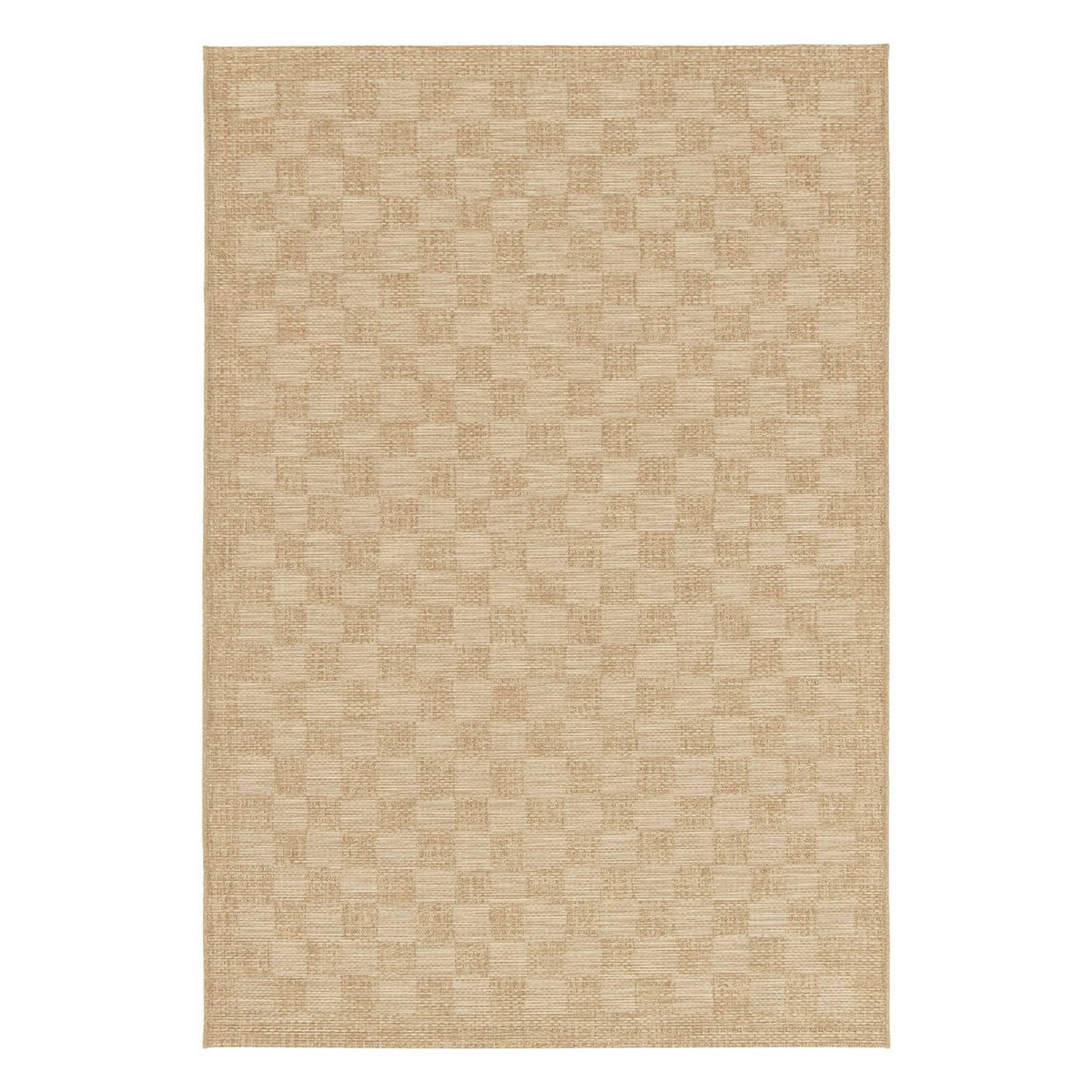 SWEEEK Tapis intérieur/extérieur effet jute coloris naturel motif damier, stabilisé aux UV