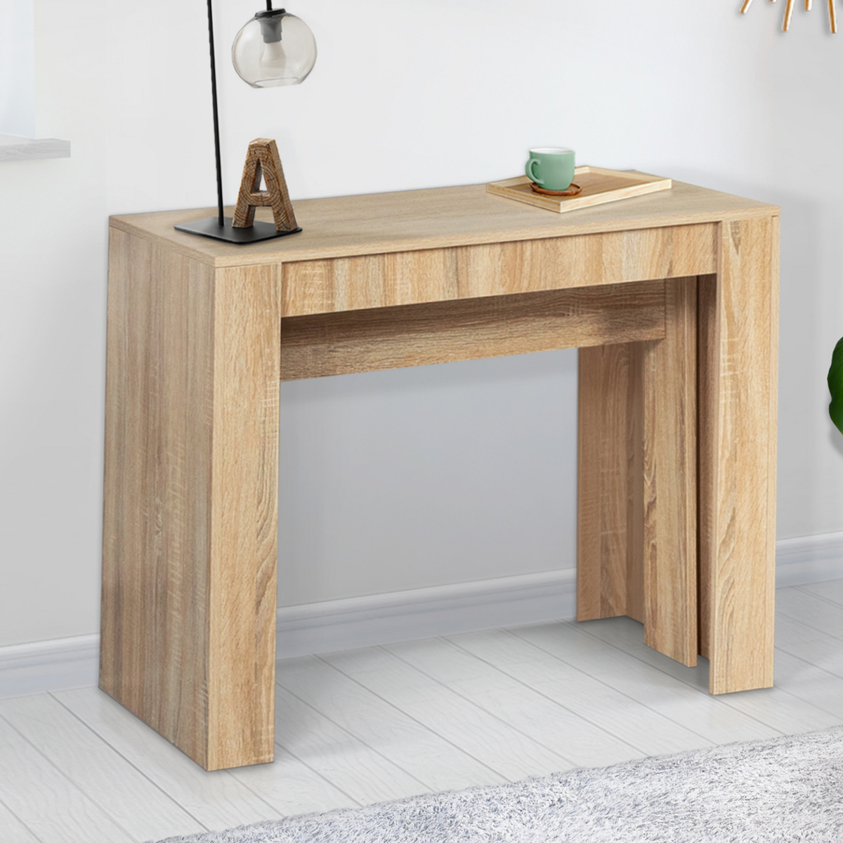ID MARKET Table console extensible ORLANDO 10 personnes 235 cm bois façon hêtre