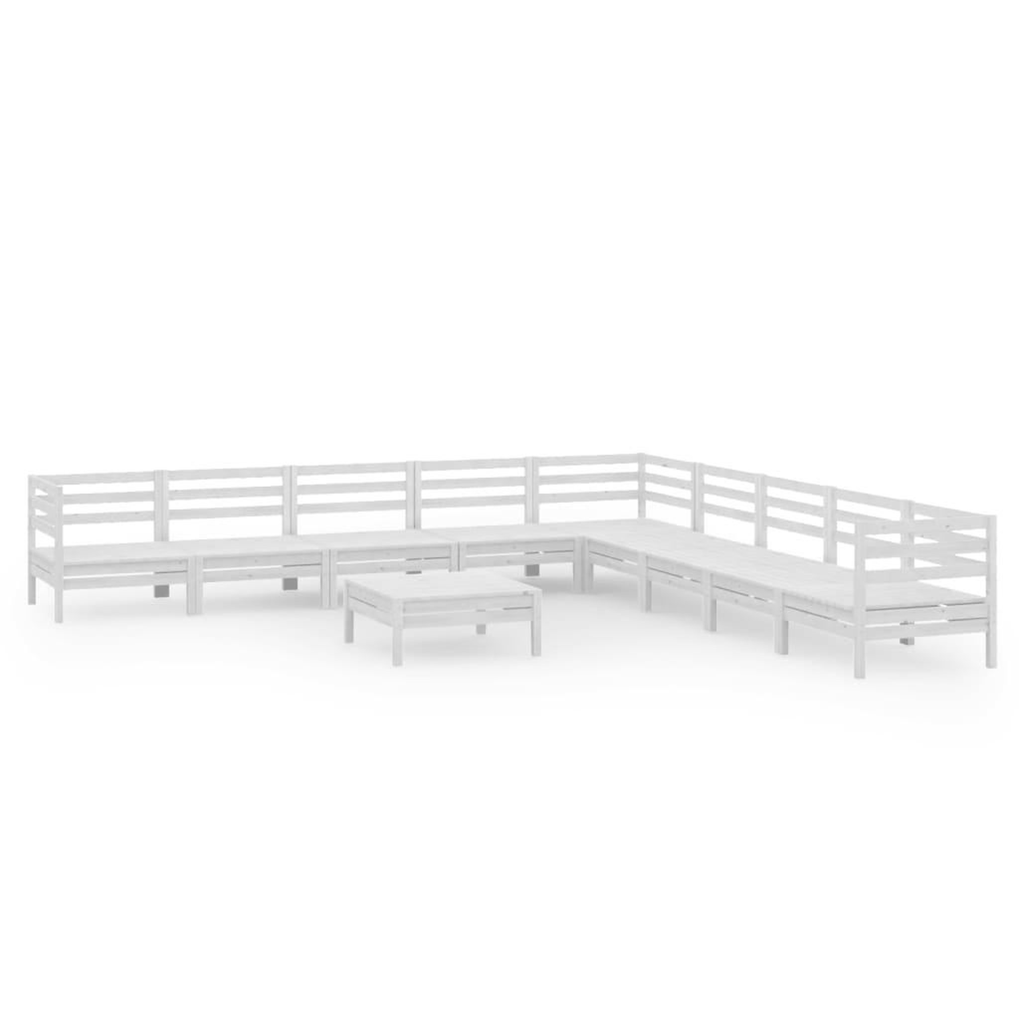 Voir la diapositive 2 : VIDAXL Salon de jardin 10 pcs Bois de pin massif Blanc