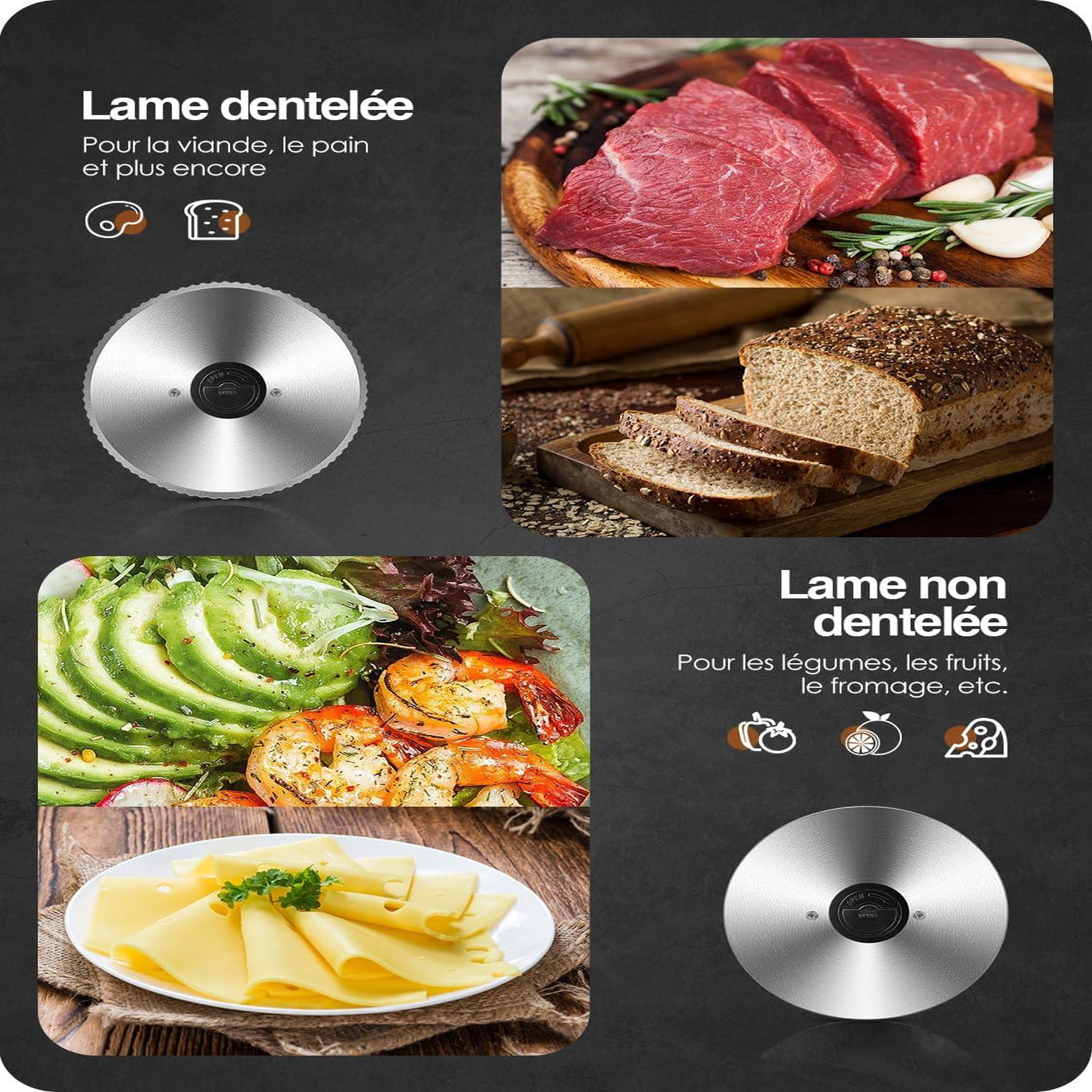 Voir la diapositive 2 : YASHE Trancheuse électrique 250 W, 2 lames Ø 19 cm, 0–15 mm