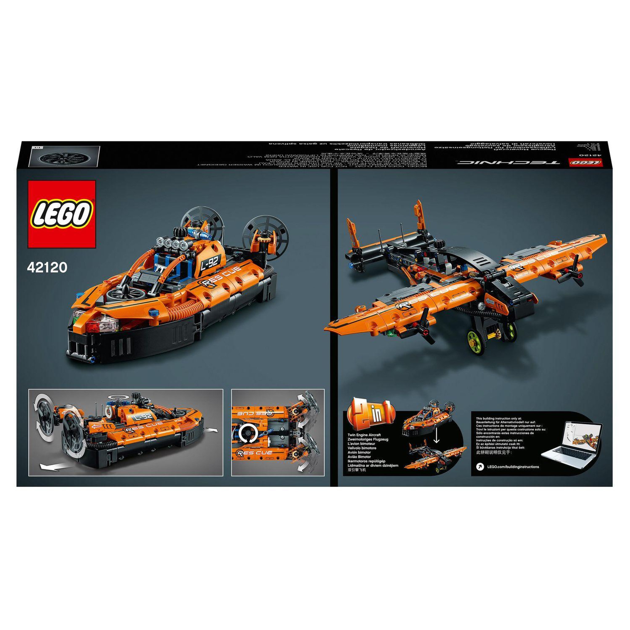 Voir la diapositive 8 : LEGO Technic 42120 Aéroglisseur de Sauvetage, et Avion Bimoteur
