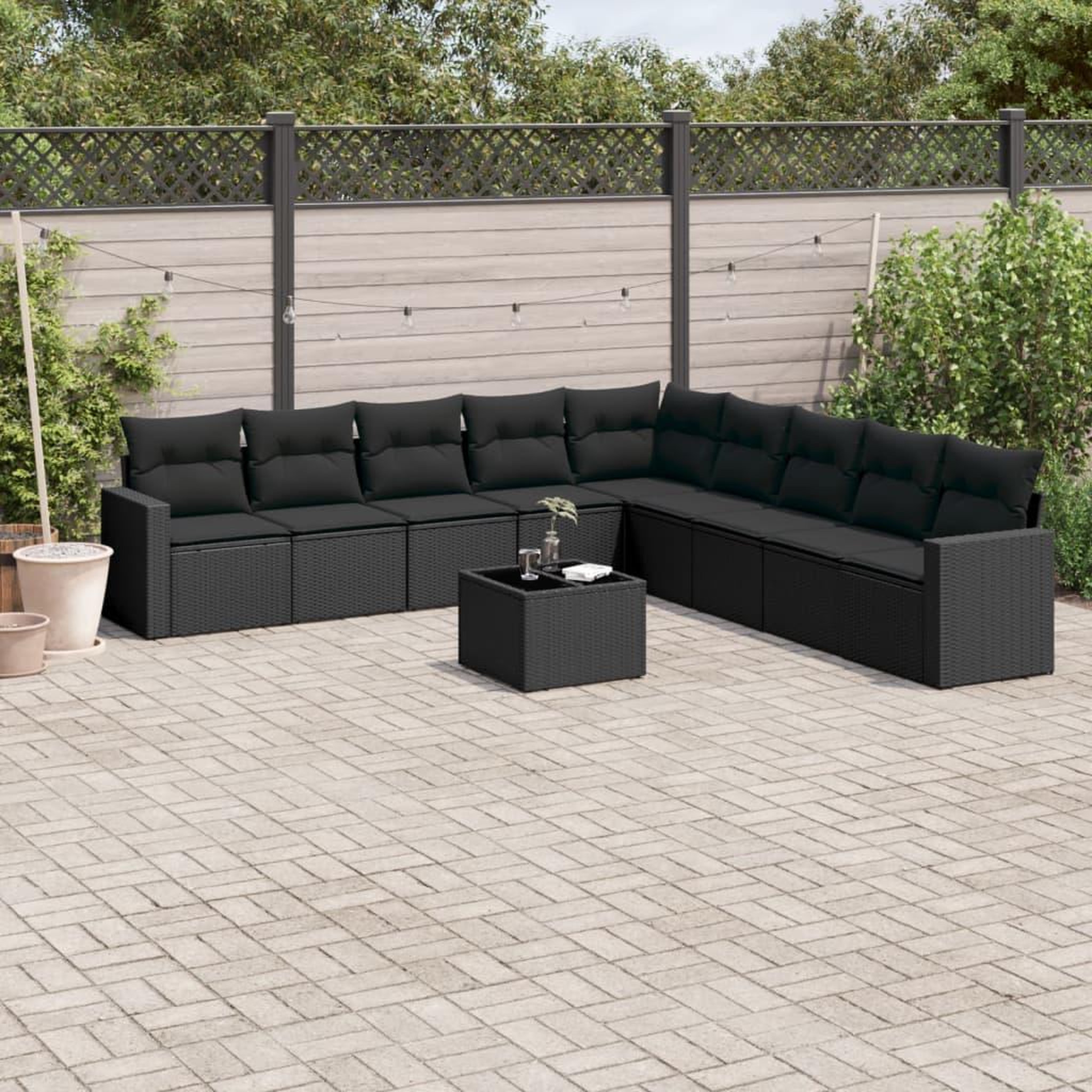 VIDAXL Salon de jardin 10 pcs avec coussins noir resine tressee